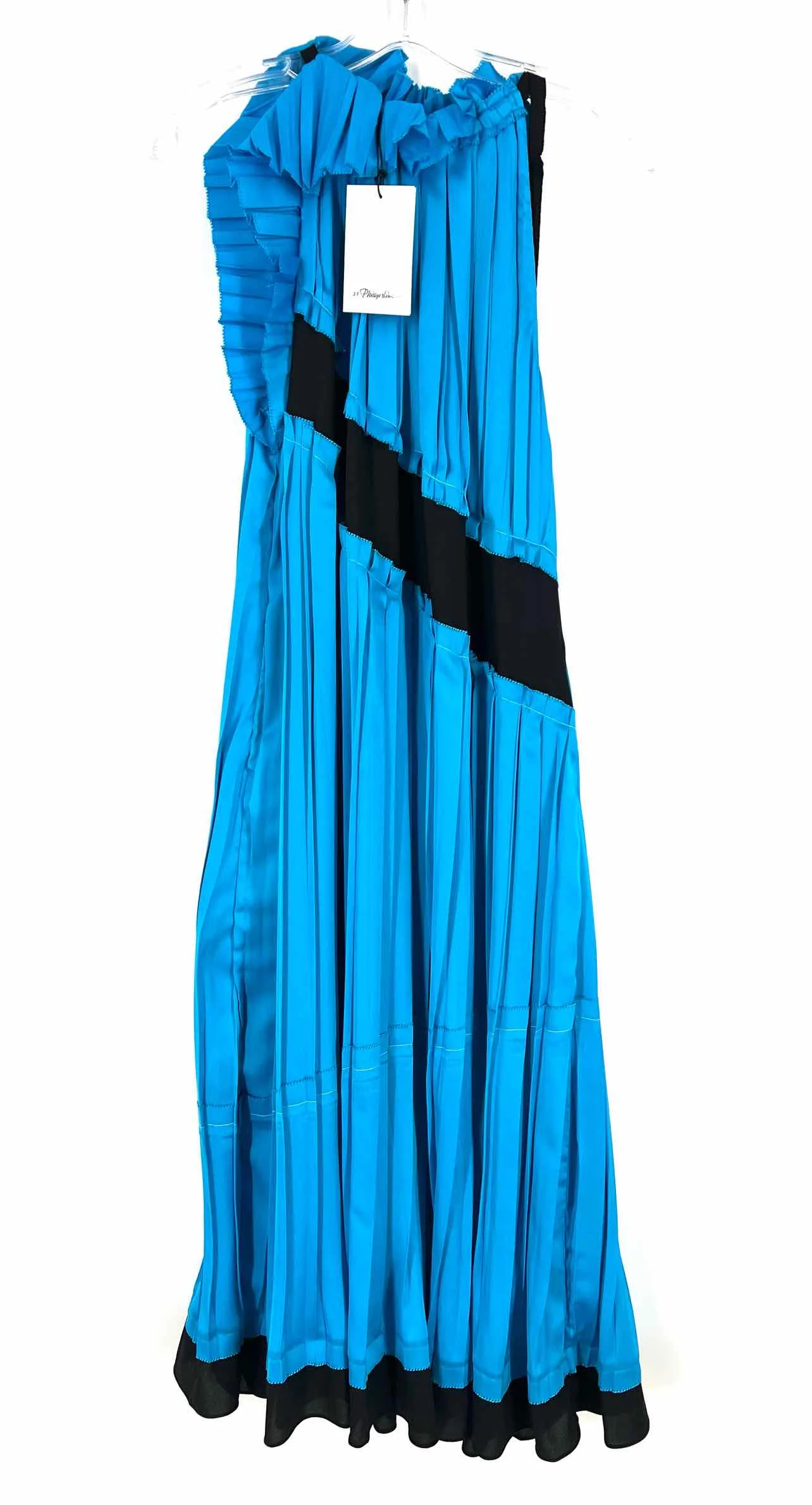 3.1 Phillip Lim Size S Blue/Black Paneled Pleated NEW Designer Dress Maxi
