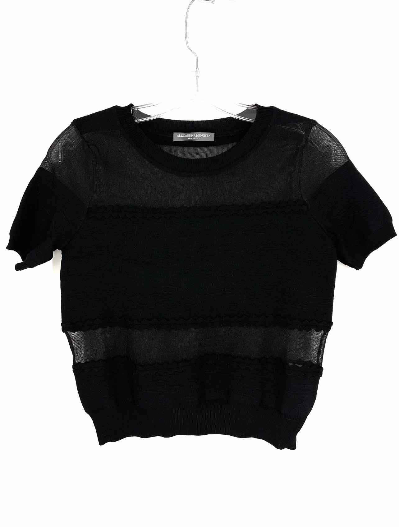 Alexander McQueen Size 2 Black Ric Rac Blocked Designer Top-Short Sleeve