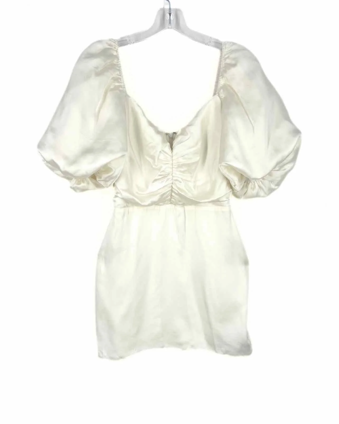 Amanda Uprichard Size S White Ruched Bubble Sleeve Designer Dress