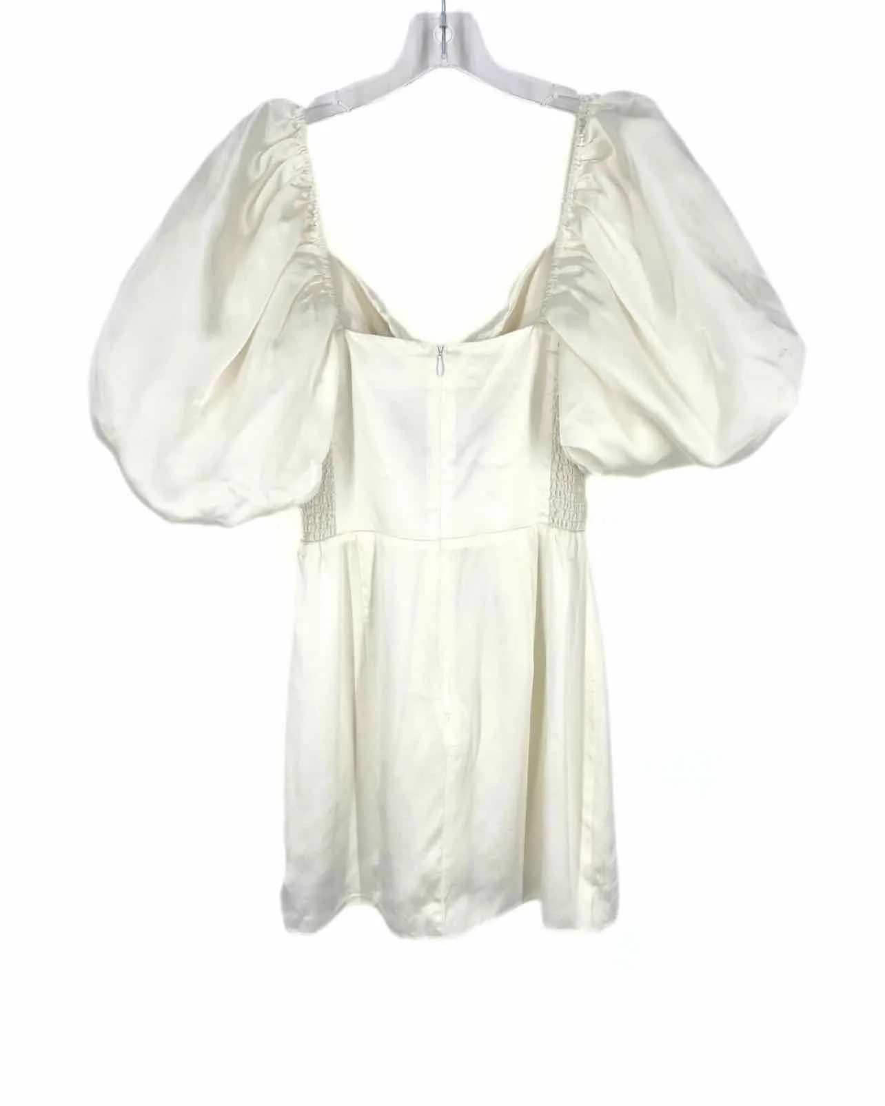 Amanda Uprichard Size S White Ruched Bubble Sleeve Designer Dress - Image 2