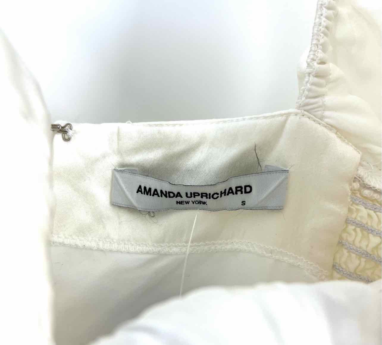 Amanda Uprichard Size S White Ruched Bubble Sleeve Designer Dress - Image 3