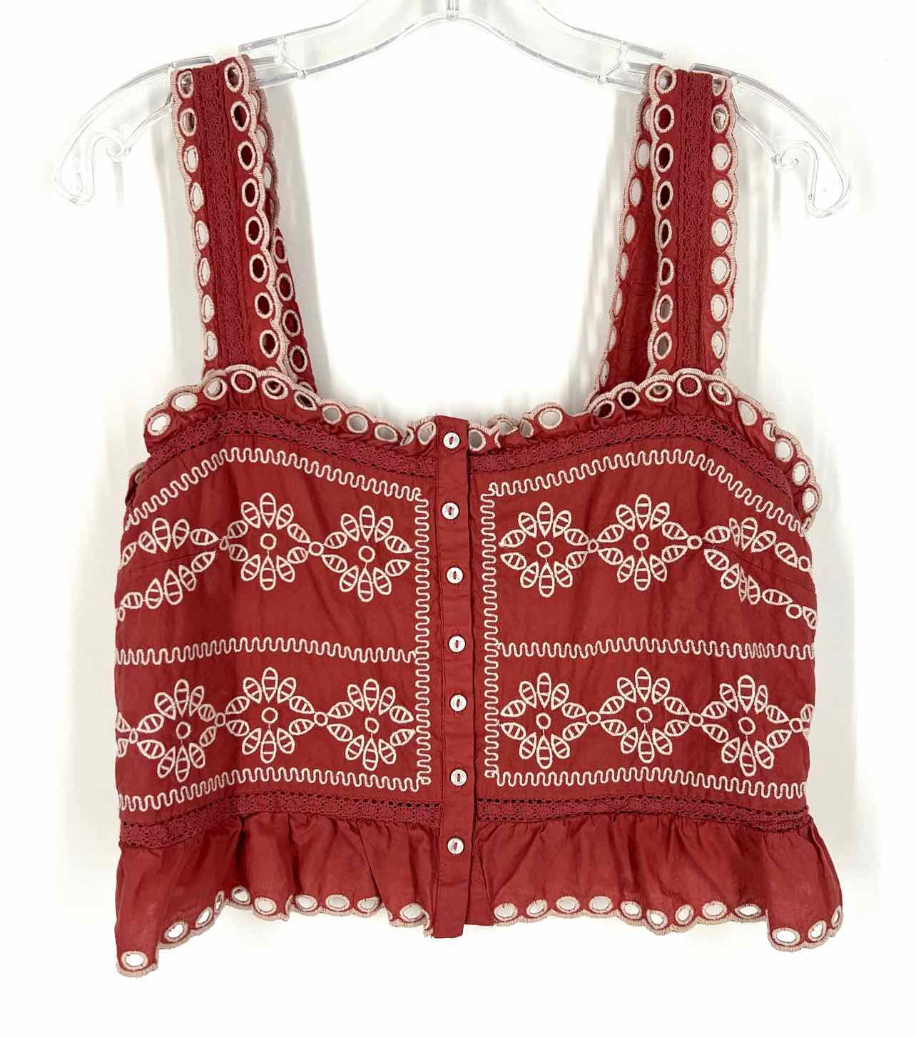 American Eagle Outftrs Size S Rose/White Eyelet Embroidered Sleeveless Blouse