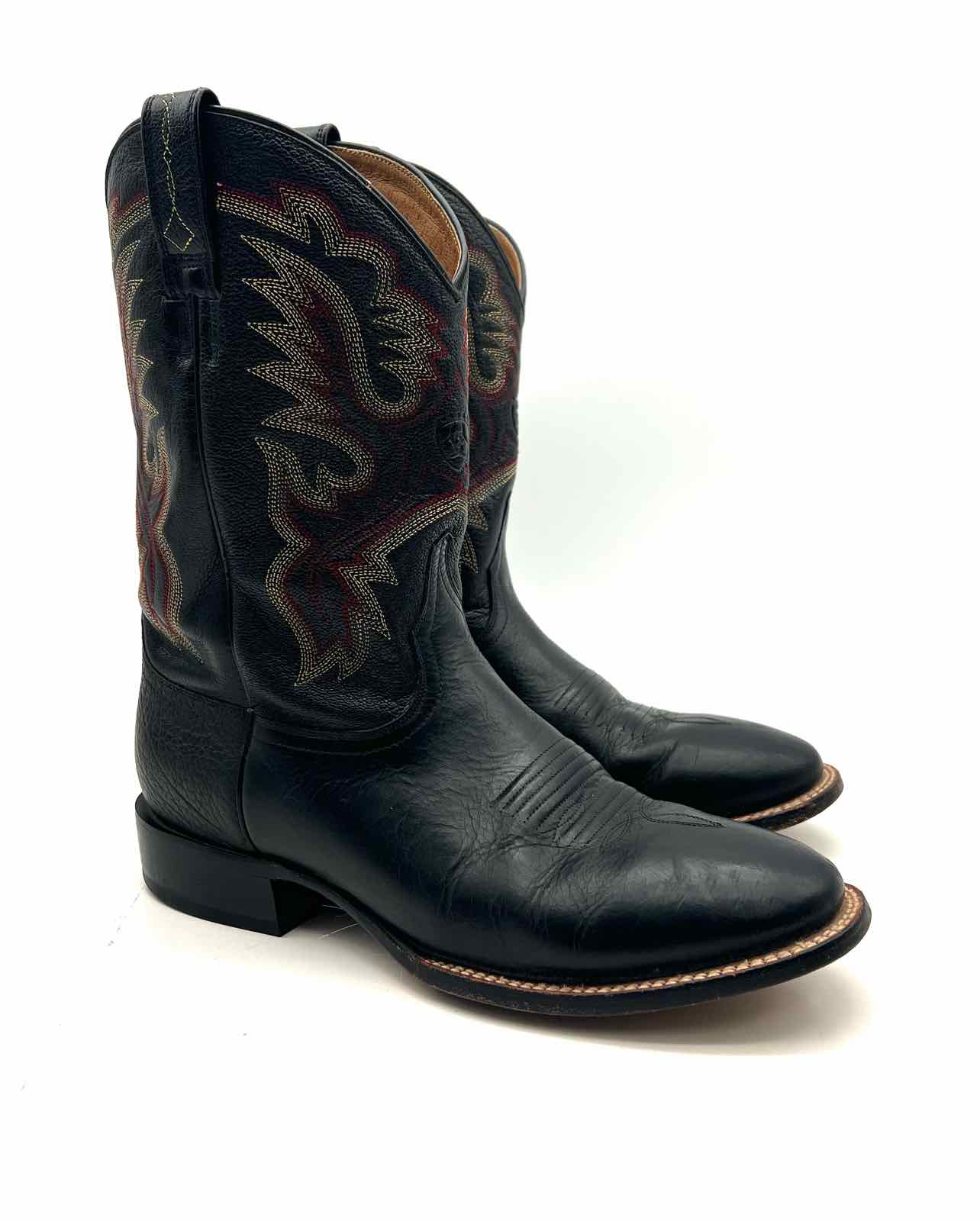 Ariat Size 12 Bk/Yw/Rd Stitched Leather Men's Shoes Boots- Men's