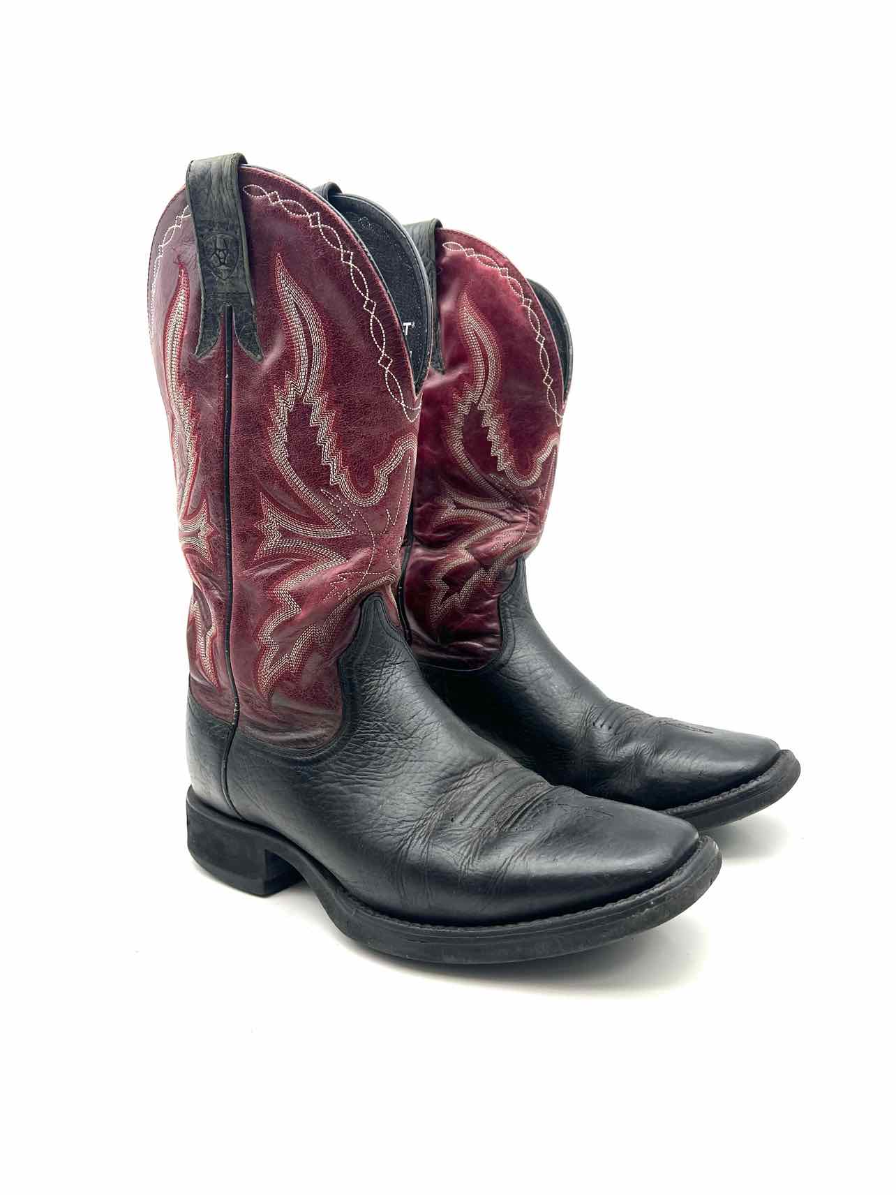 Ariat Size 9.5 Maroon/Black Embroidered Leather Men's Shoes Boots- Men's