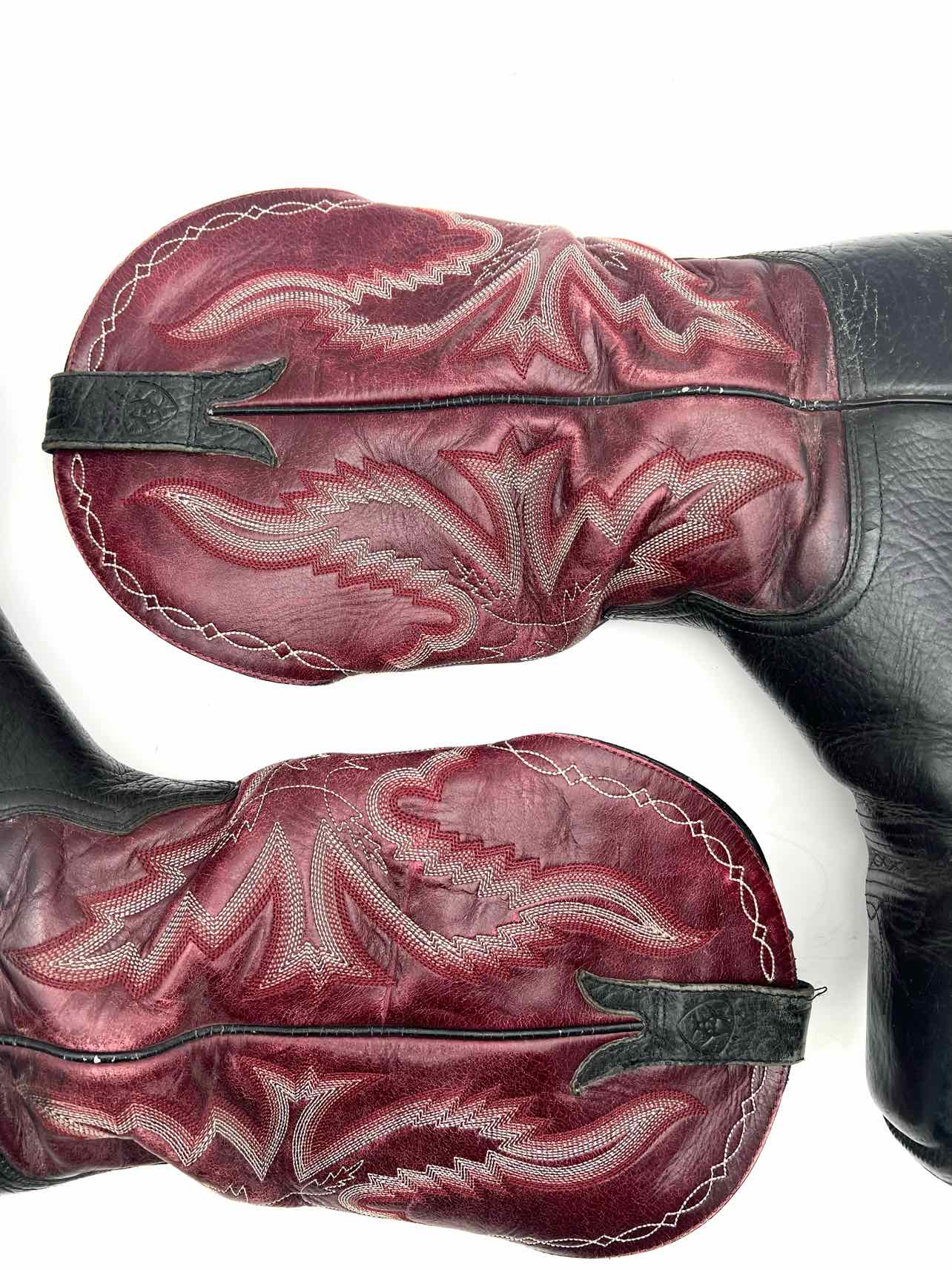 Ariat Size 9.5 Maroon/Black Embroidered Leather Men's Shoes Boots- Men's - Image 6