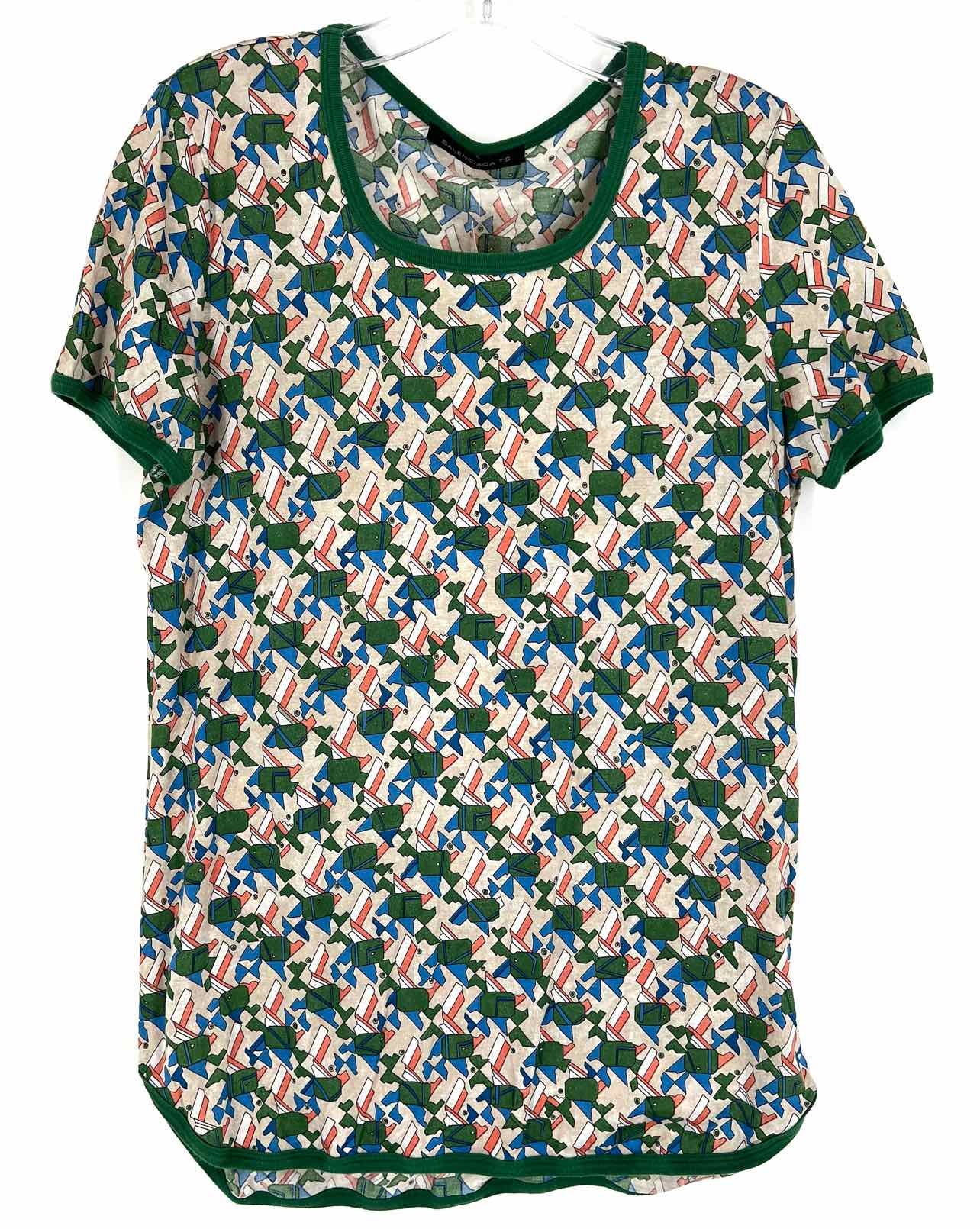 Balenciaga Size S ? Green/Multi Abstract Cotton Designer Top-Short Sleeve