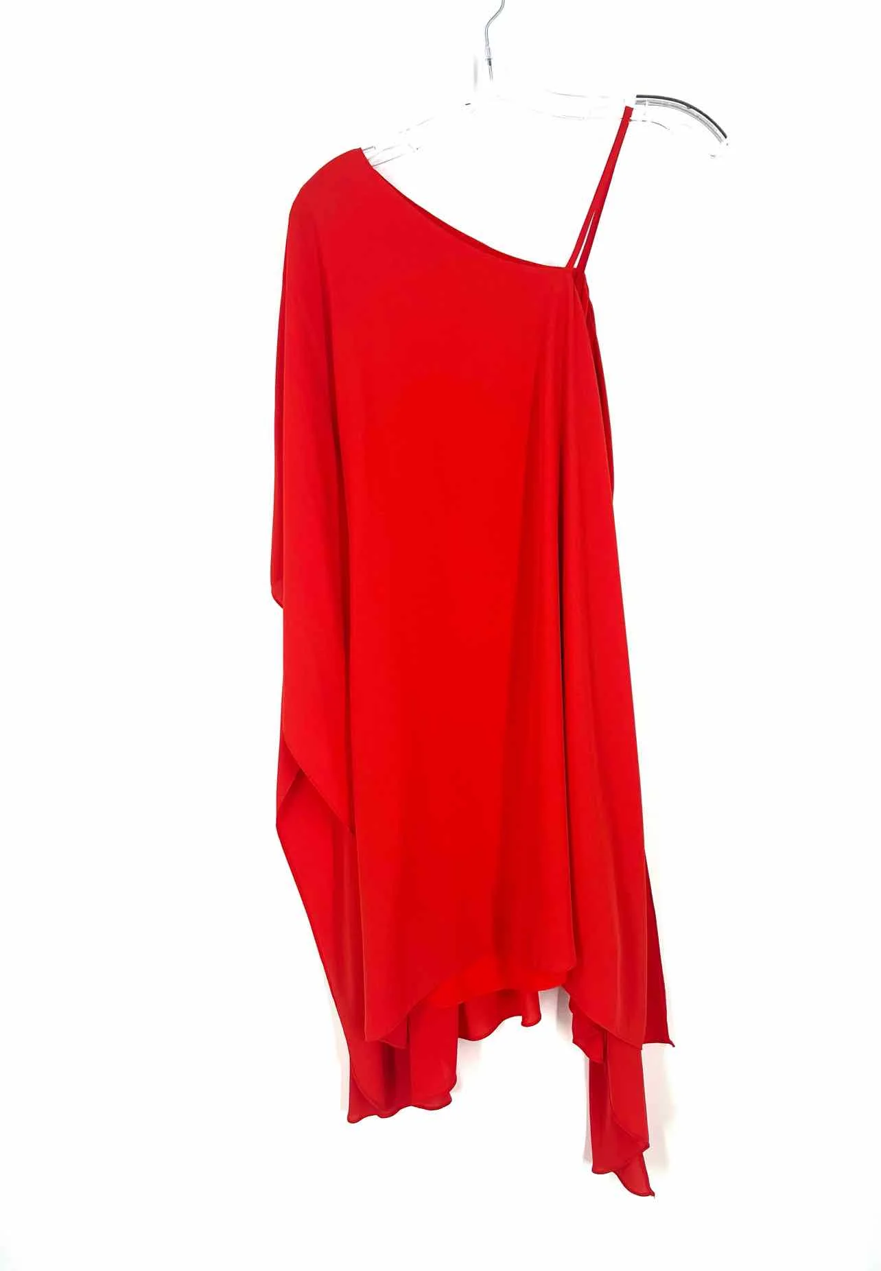 BCBGMaxazria Size L Red Solid One Shoulder Designer Dress