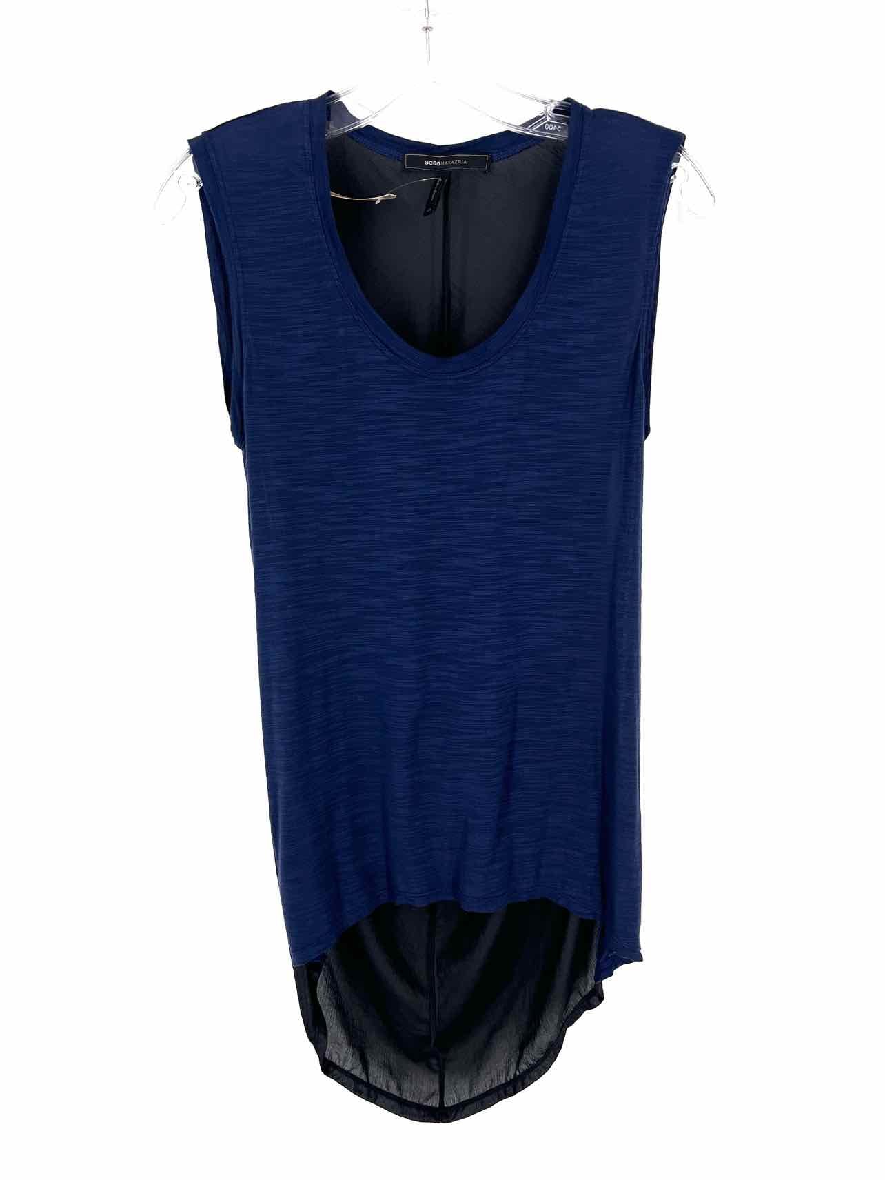 BCBGMaxazria Size XS Navy/Black Blocked Hi-Lo Designer Top-Sleeveless
