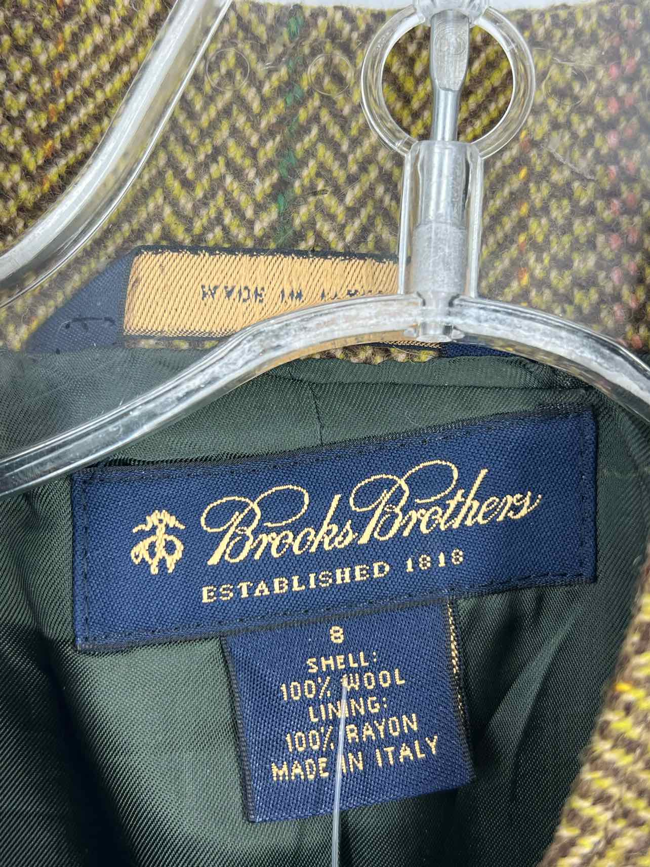 Brooks Brothers Size 8 Olive/Multi Plaid Wool Blazer Jacket - Image 2