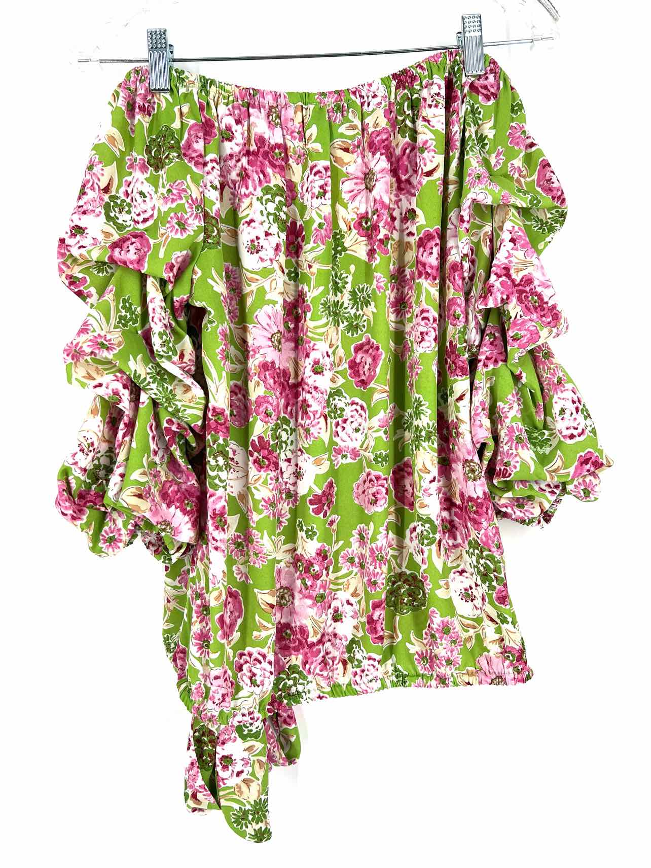 CeCe Size M Gr/Pk/Wh Floral Off the Shoulder Tops Top-3/4 Sleeve - Image 2