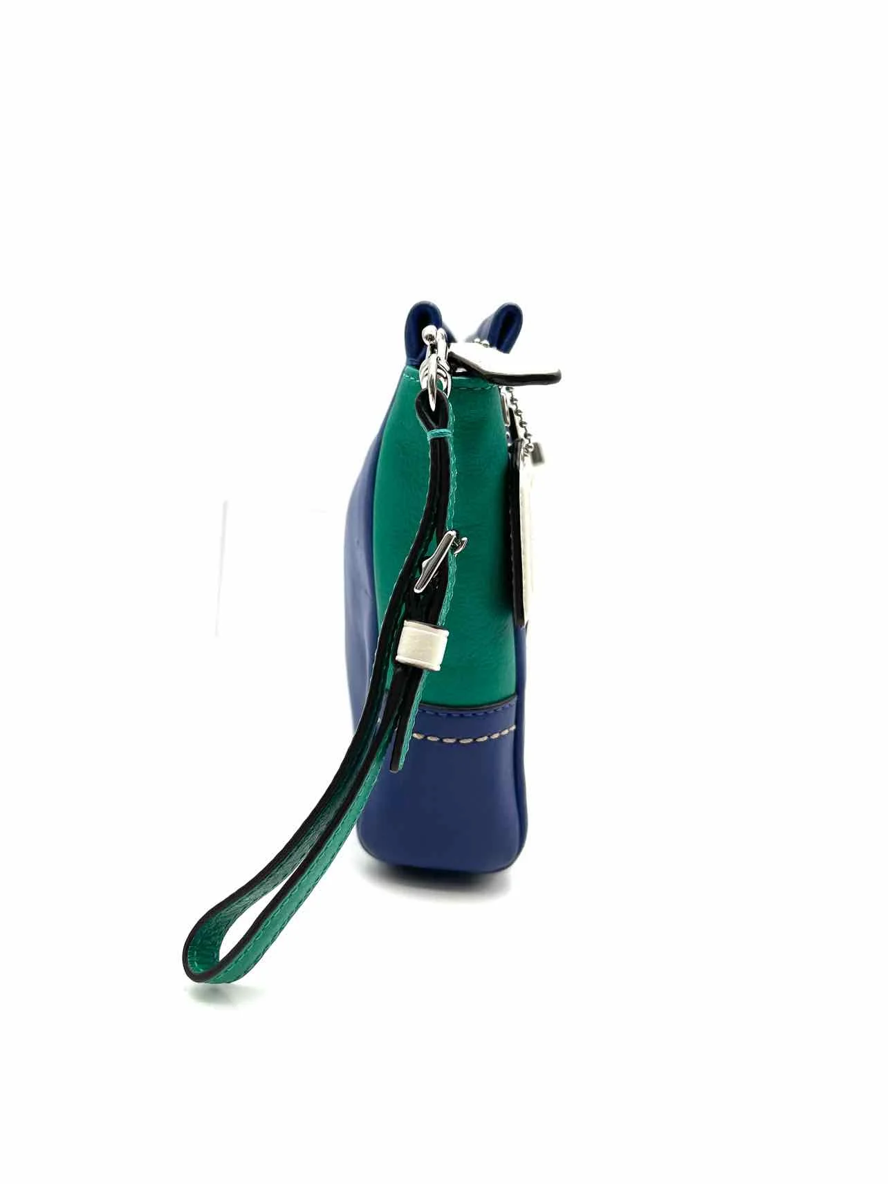 Coach Bl/Wh/Gr Colorblock Turn-lock Leather AS IS Designer Wristlet - Image 3
