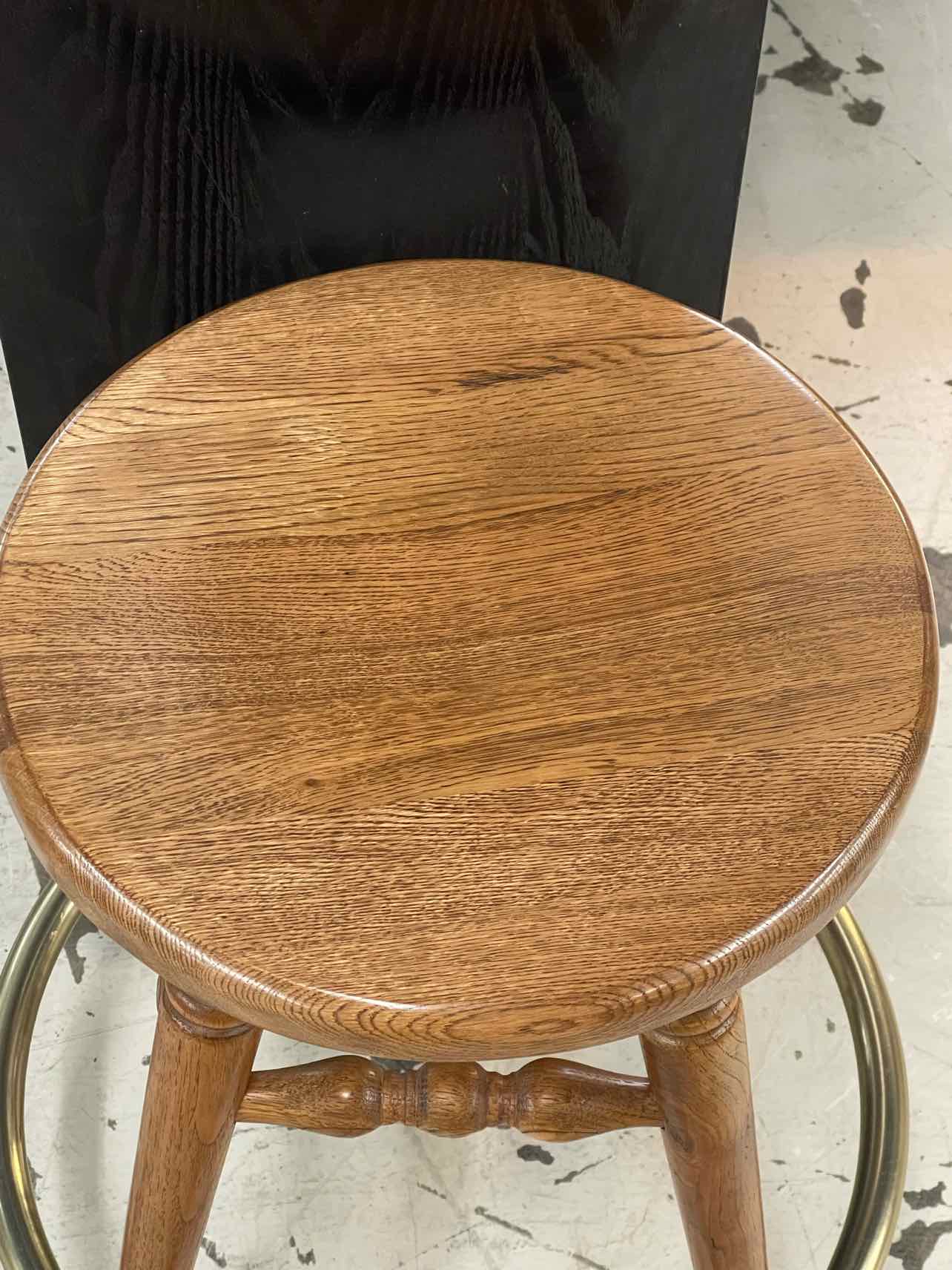 Counter Height Brown/Brass Wood/Metal Swivel Furniture Barstool - Image 3