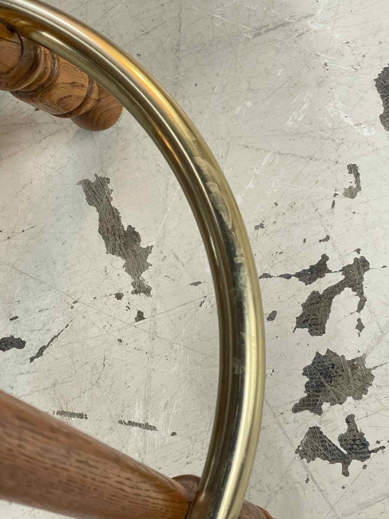 Counter Height Brown/Brass Wood/Metal Swivel Furniture Barstool - Image 3