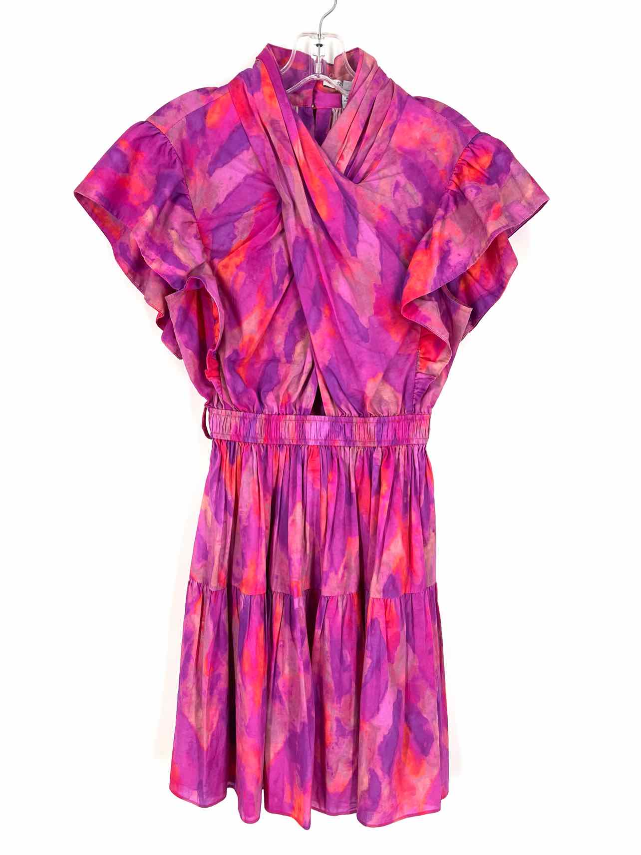 Derek Lam 10 Crosby Size 4 Fuschia/Coral Tie Dye Twist Belted Designer Dress