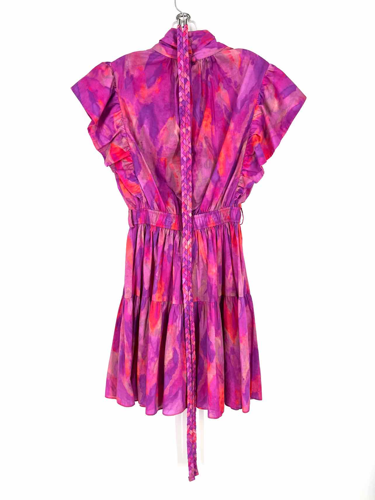 Derek Lam 10 Crosby Size 4 Fuschia/Coral Tie Dye Twist Belted Designer Dress - Image 3