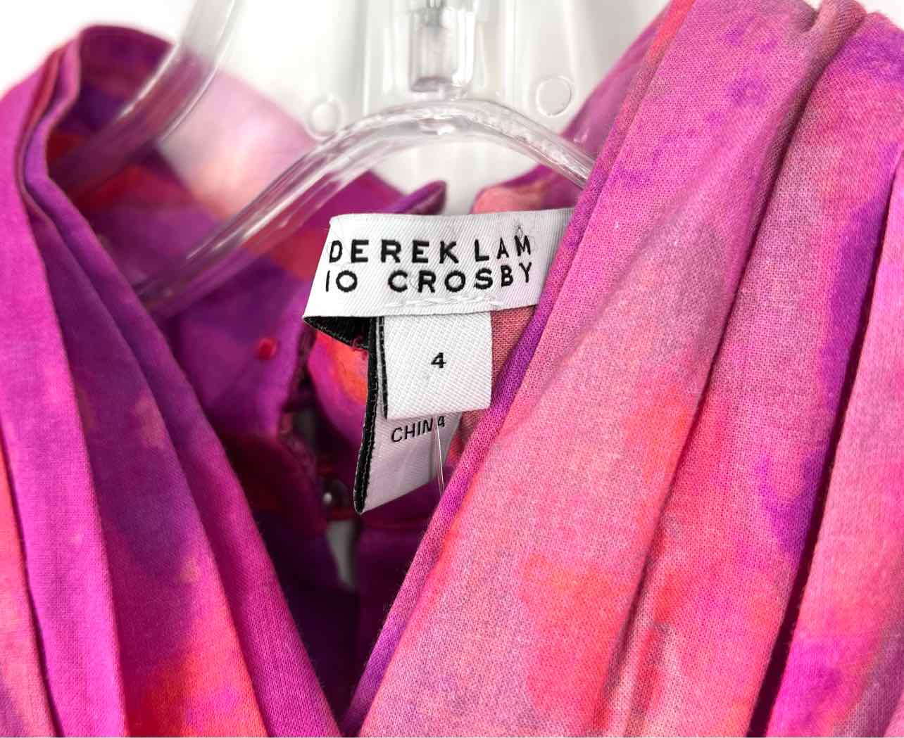 Derek Lam 10 Crosby Size 4 Fuschia/Coral Tie Dye Twist Belted Designer Dress - Image 4