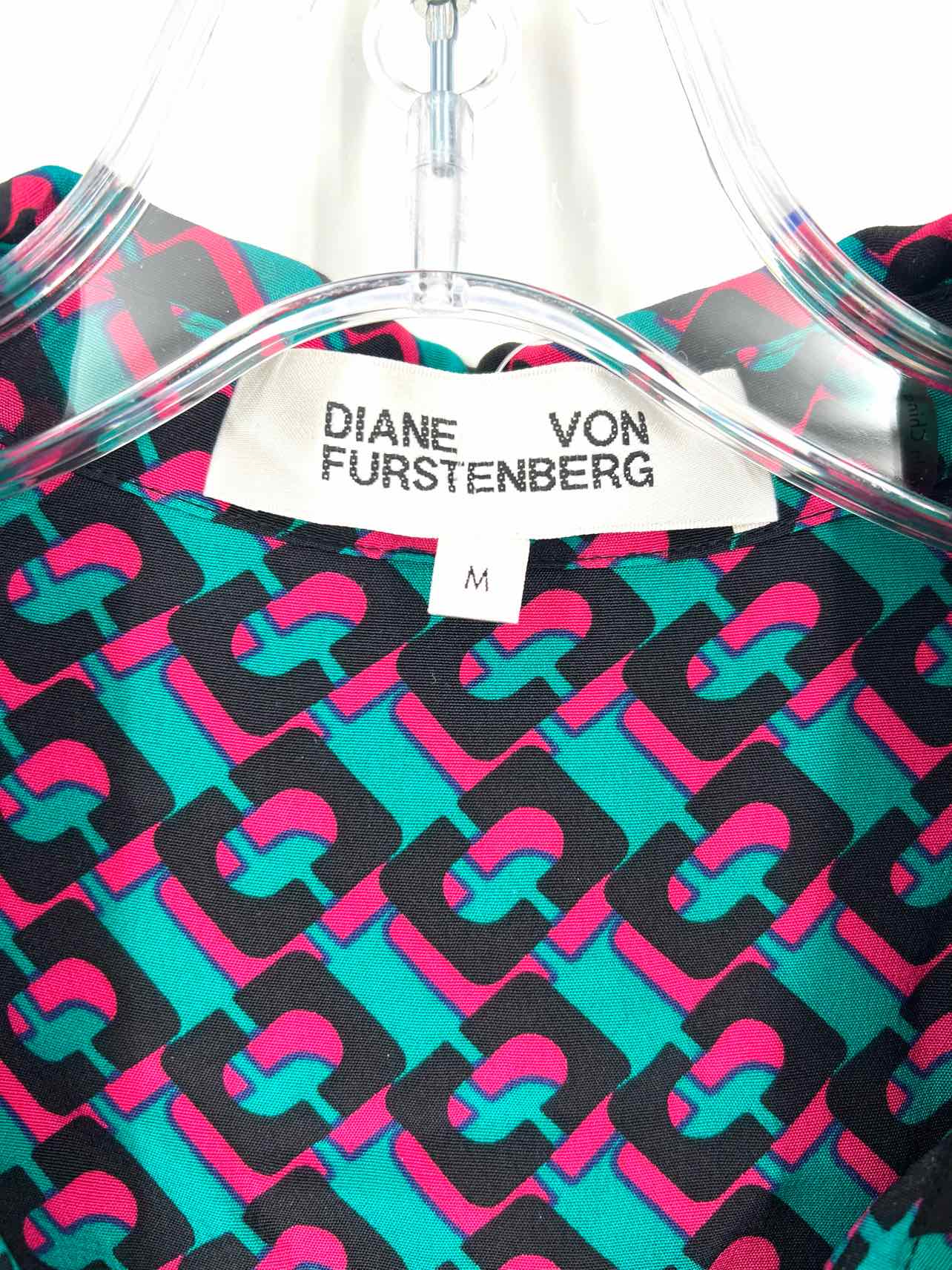 Diane Von Furstenberg Size M Teal/Black Print Silk Dresses Dress - Image 3