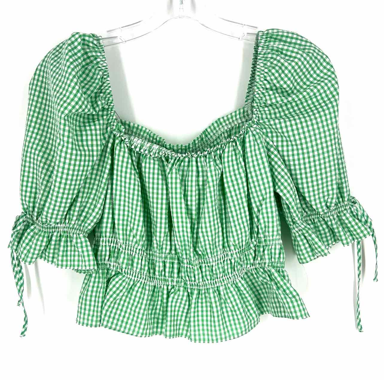 Divided Size S Green/White Gingham Puff Sleeve Tops Top-Short Sleeve