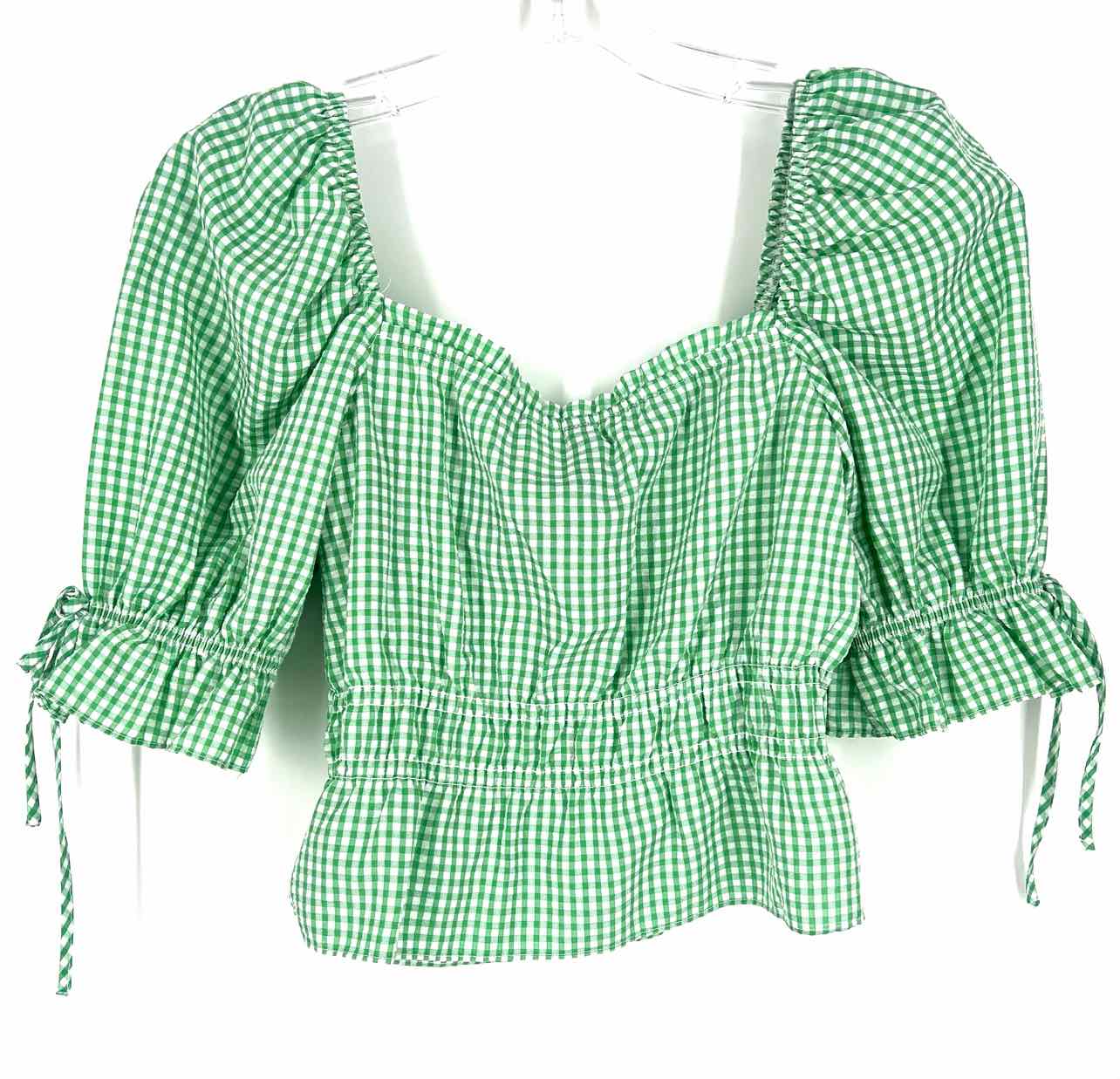 Divided Size S Green/White Gingham Puff Sleeve Tops Top-Short Sleeve - Image 2