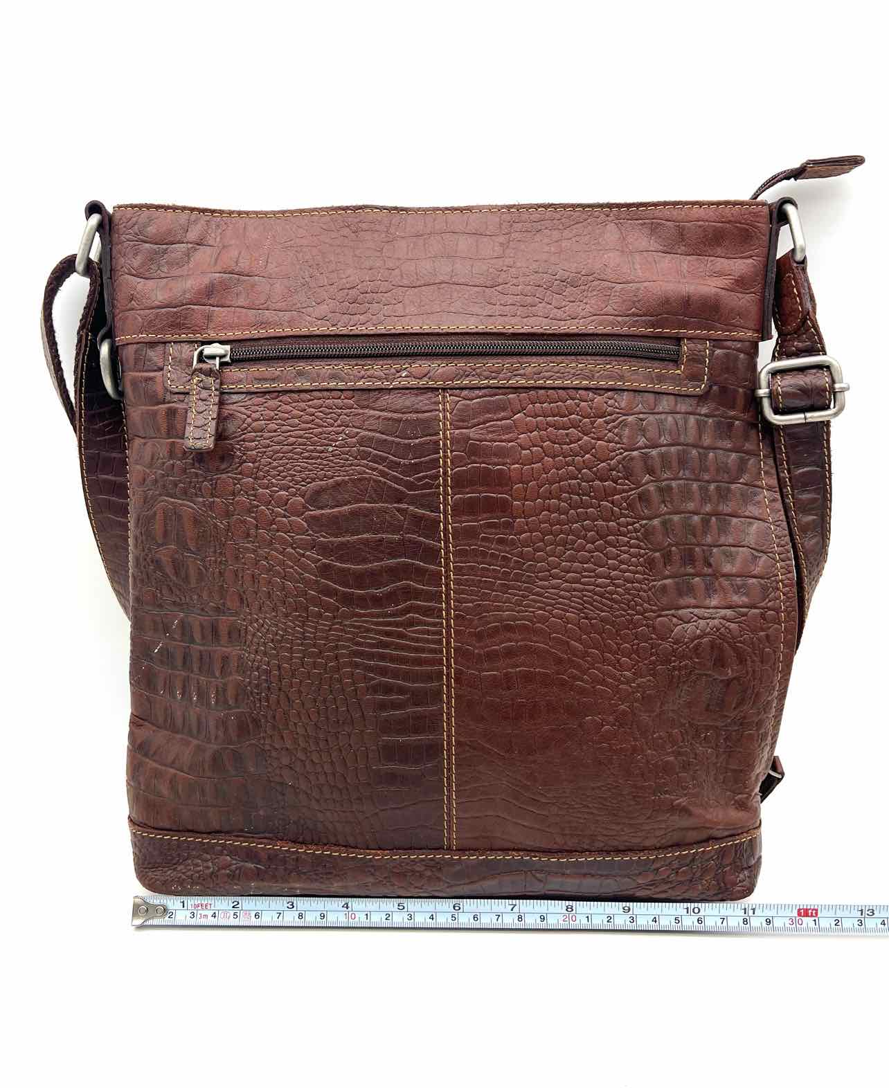 Dk Brown Embossed Leather Designer Messenger Bag - Image 10