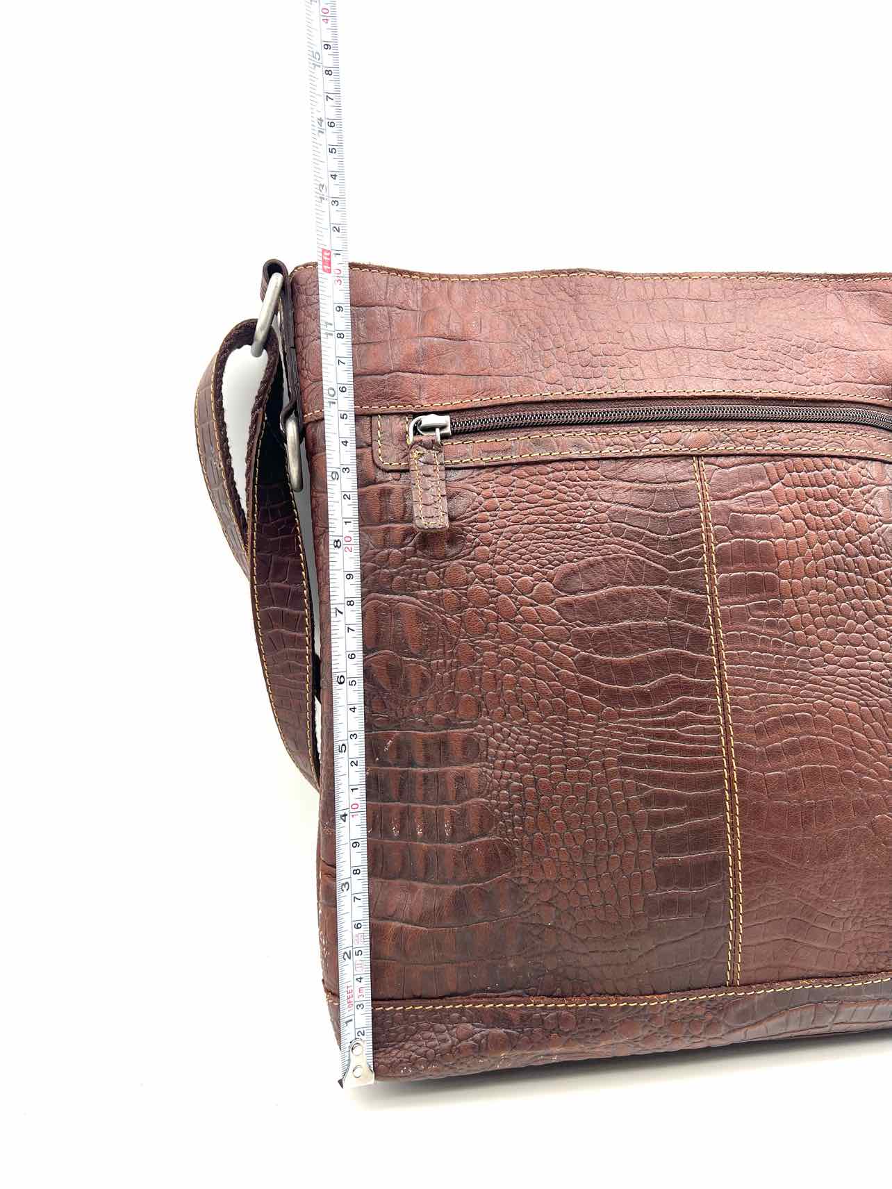 Dk Brown Embossed Leather Designer Messenger Bag - Image 11