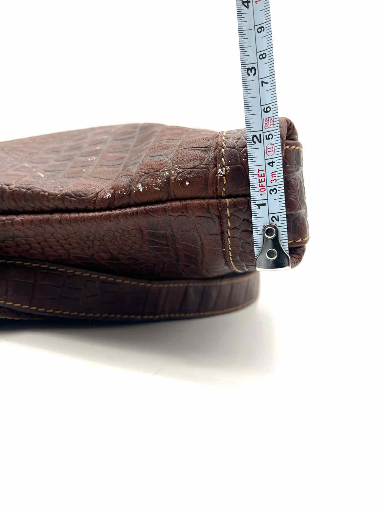 Dk Brown Embossed Leather Designer Messenger Bag - Image 12