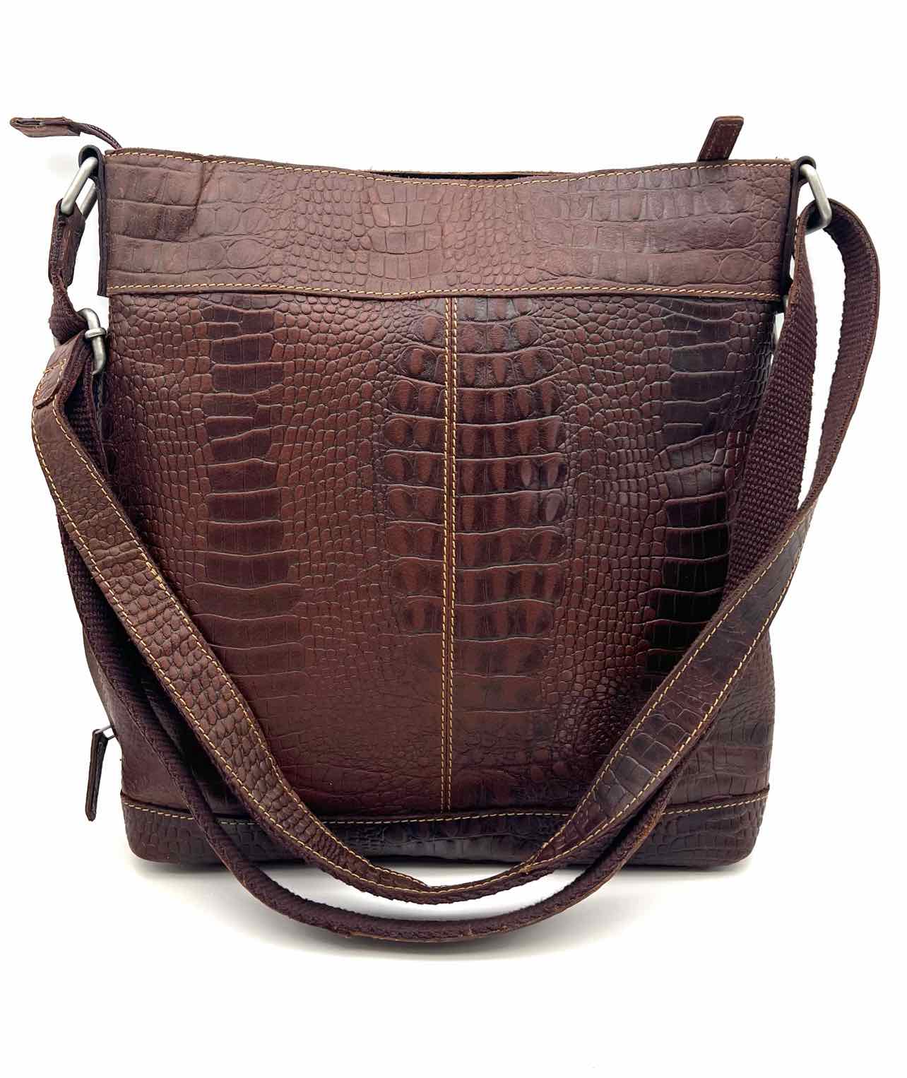 Dk Brown Embossed Leather Designer Messenger Bag - Image 2