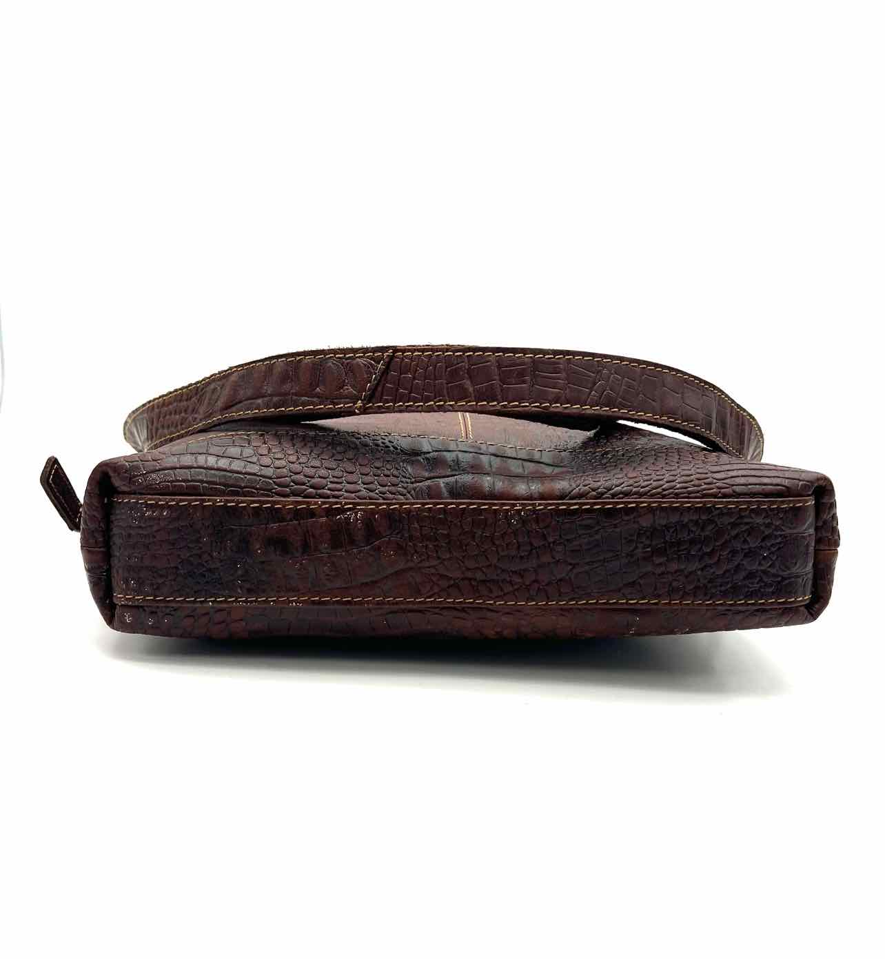 Dk Brown Embossed Leather Designer Messenger Bag - Image 3