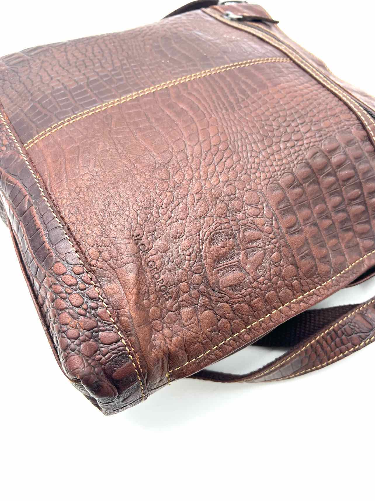 Dk Brown Embossed Leather Designer Messenger Bag - Image 4