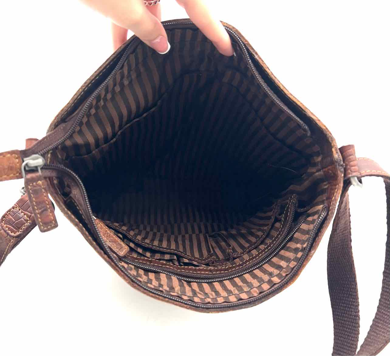 Dk Brown Embossed Leather Designer Messenger Bag - Image 5