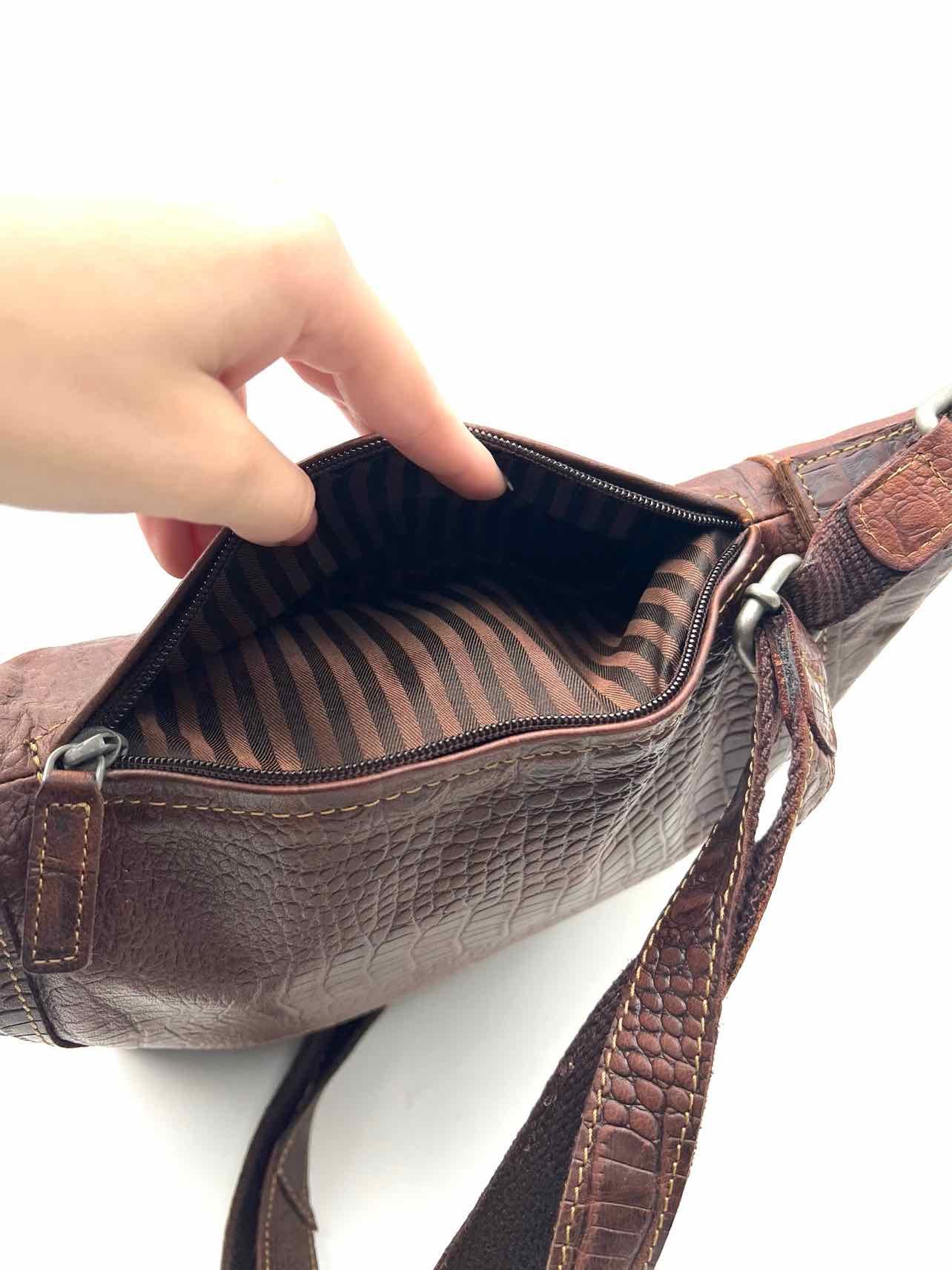 Dk Brown Embossed Leather Designer Messenger Bag - Image 8