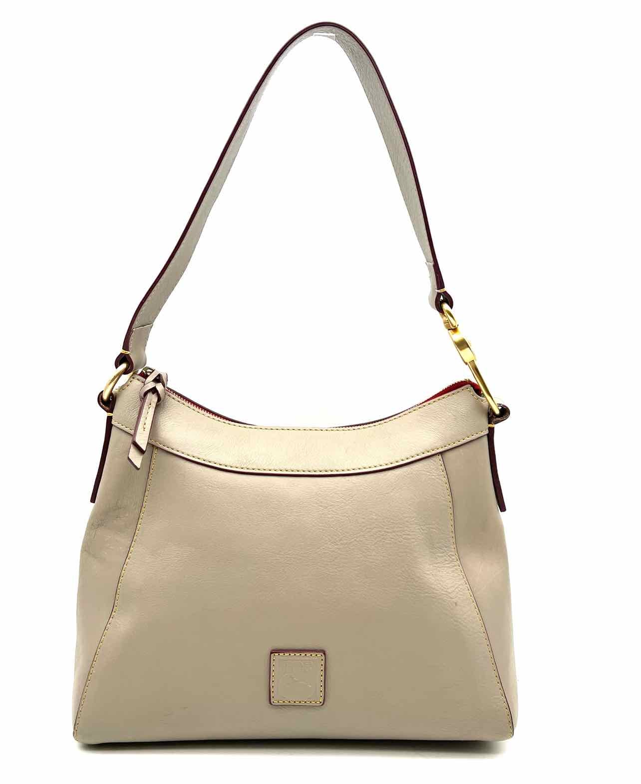 Dooney & Bourke Size L Taupe/Gold Hobo Buckle Leather Designer Purse