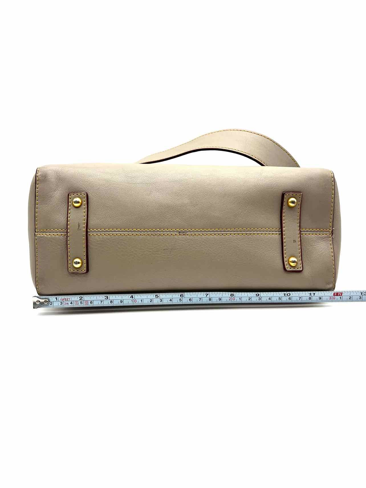 Dooney & Bourke Size L Taupe/Gold Hobo Buckle Leather Designer Purse - Image 11