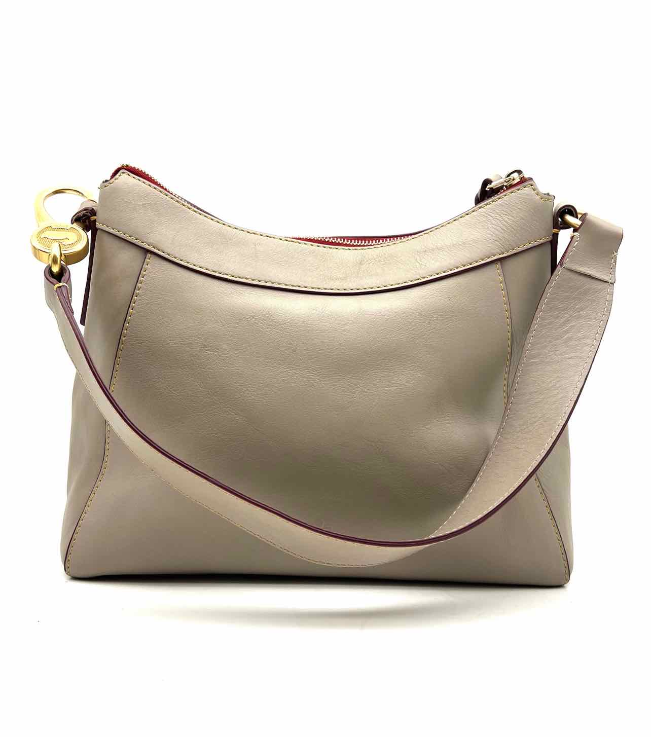 Dooney & Bourke Size L Taupe/Gold Hobo Buckle Leather Designer Purse - Image 2