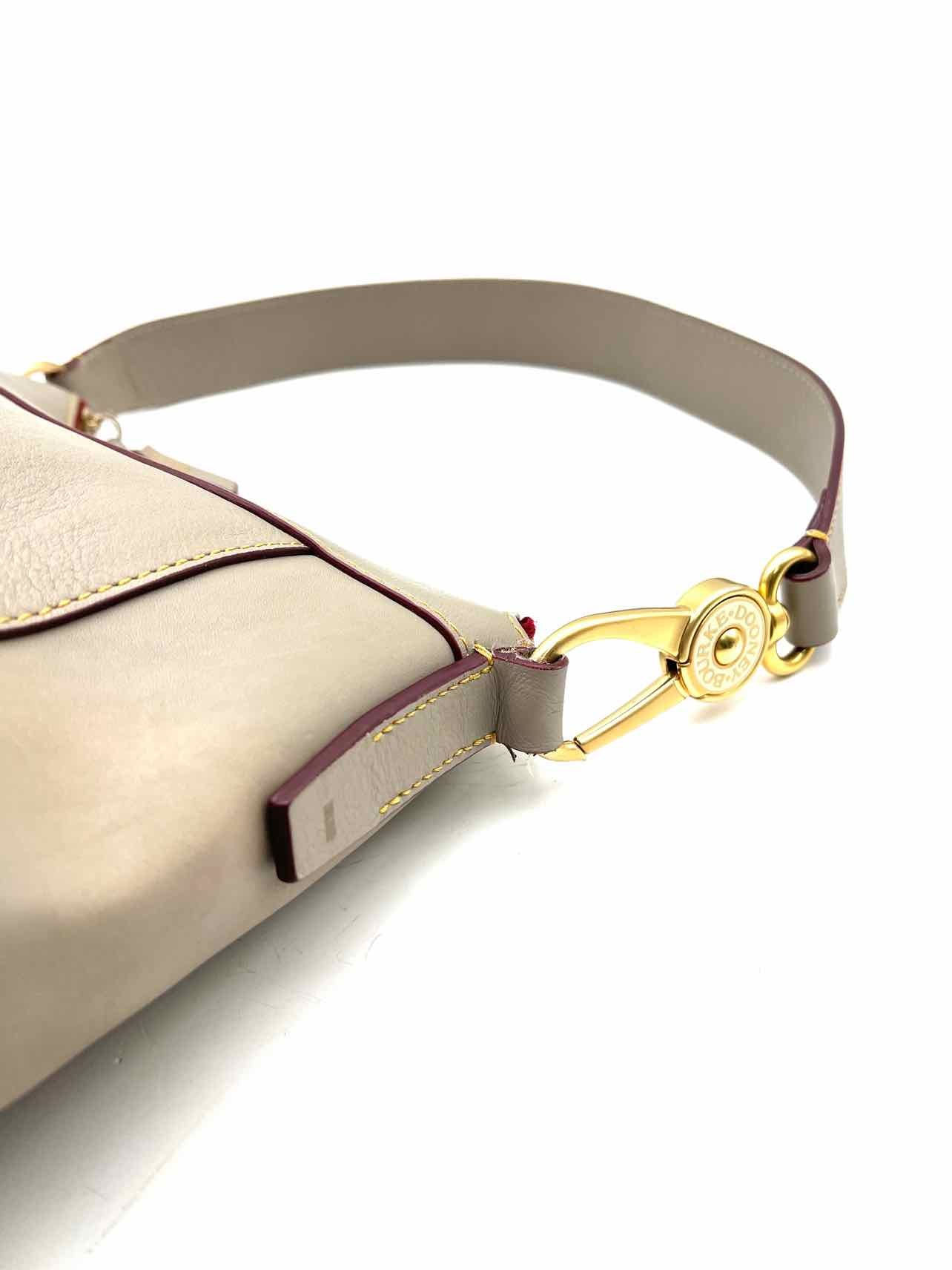 Dooney & Bourke Size L Taupe/Gold Hobo Buckle Leather Designer Purse - Image 4