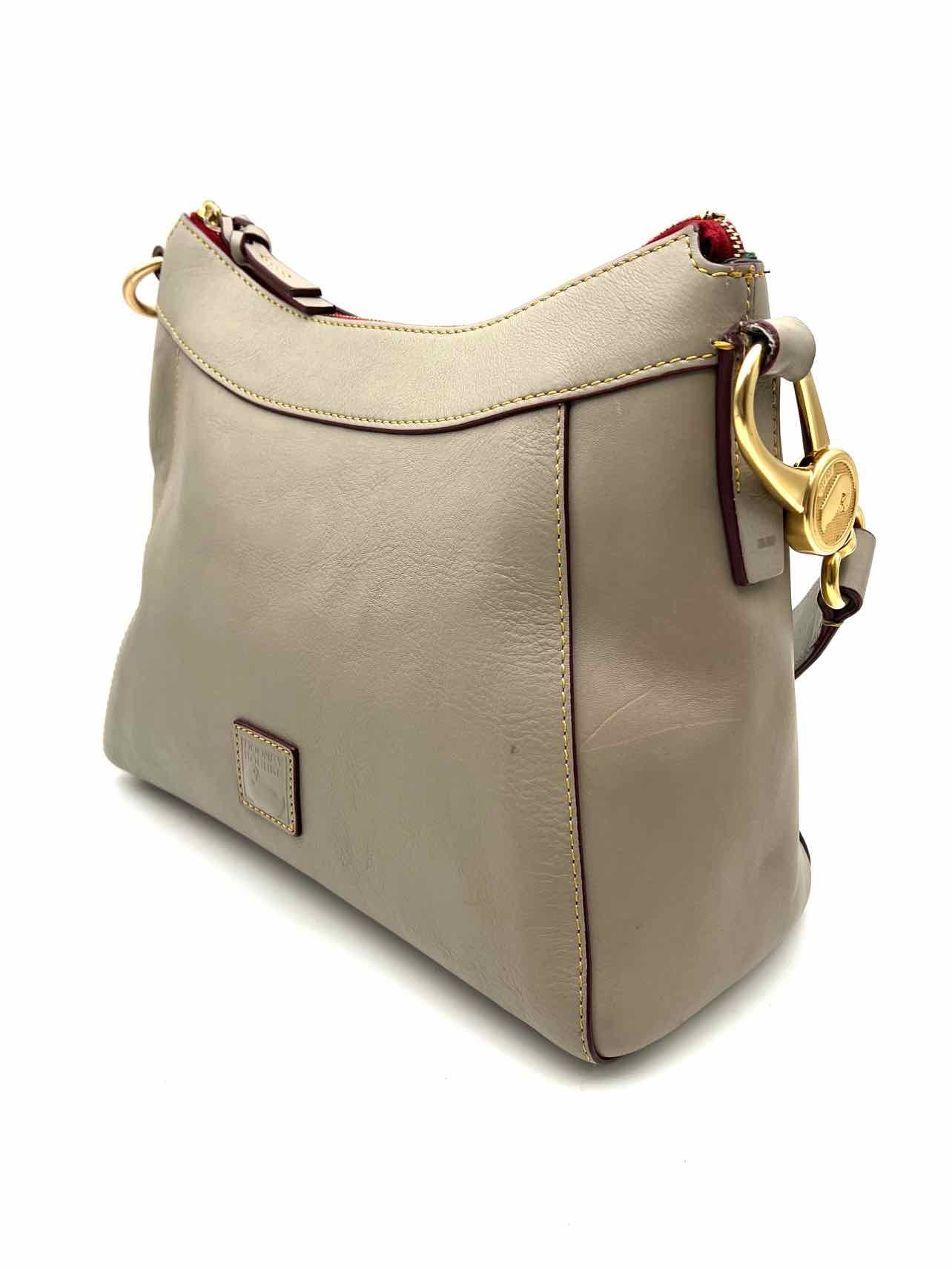 Dooney & Bourke Size L Taupe/Gold Hobo Buckle Leather Designer Purse - Image 5