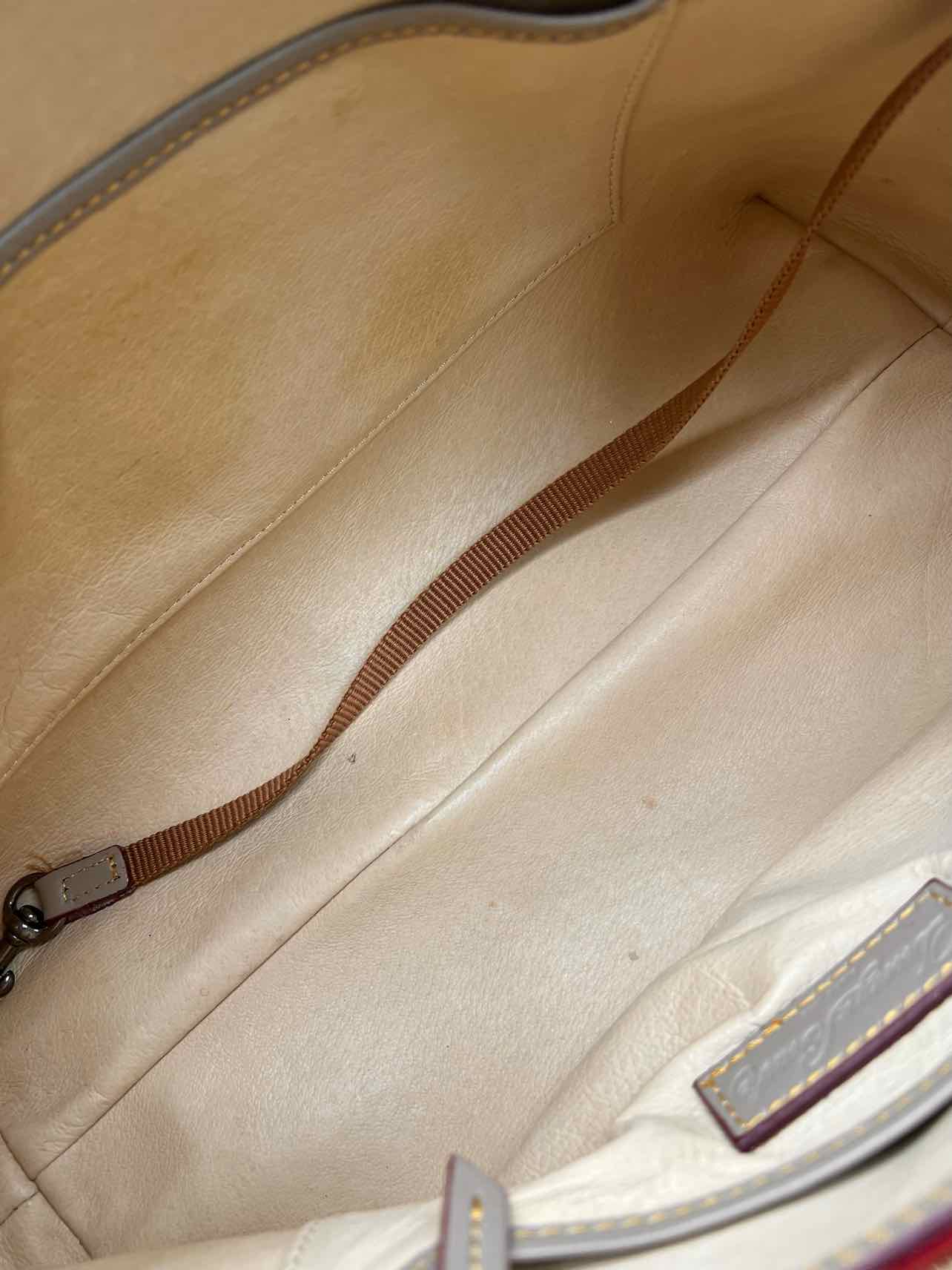 Dooney & Bourke Size L Taupe/Gold Hobo Buckle Leather Designer Purse - Image 9