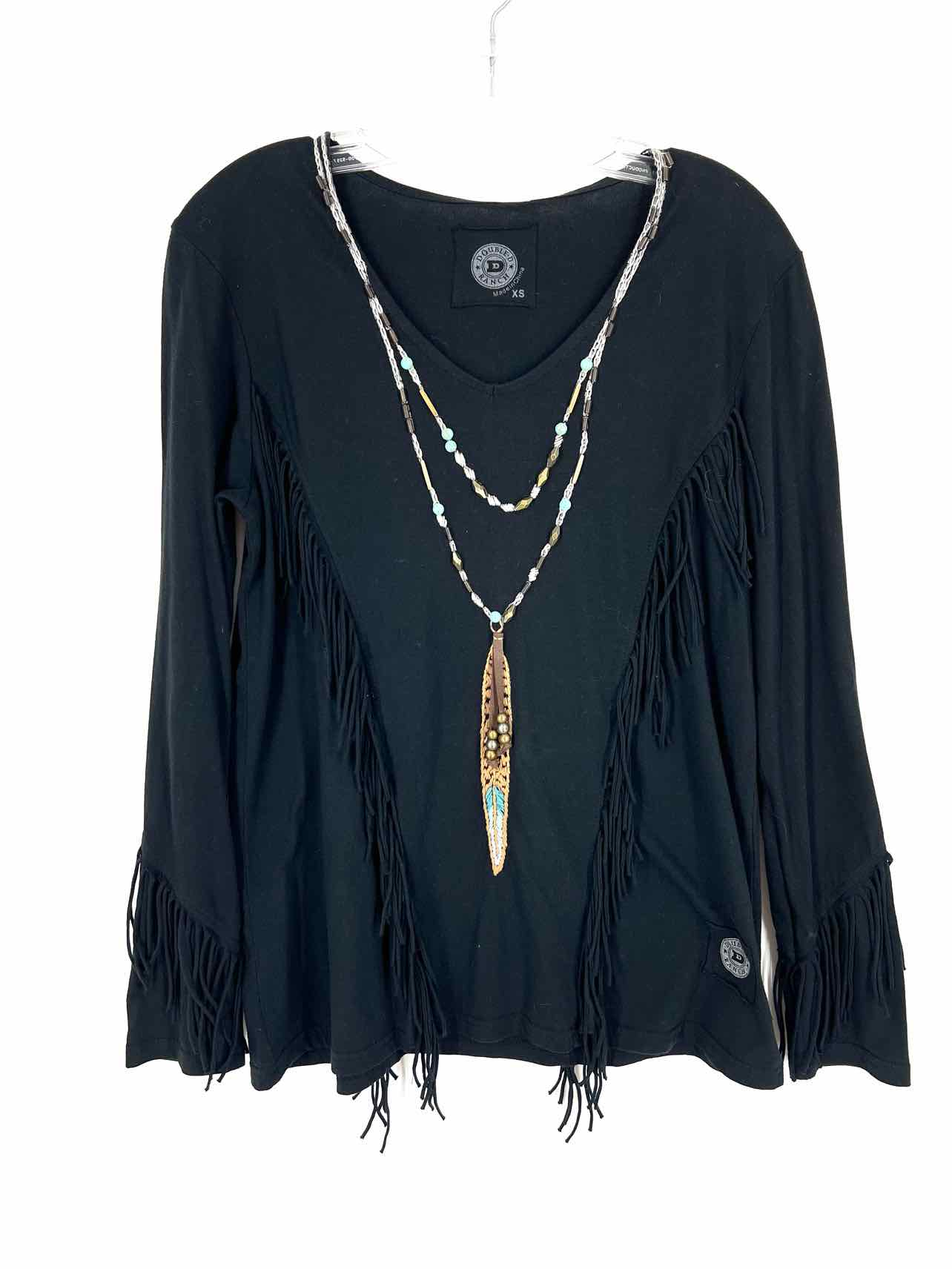 Double D Ranch Size XS Black/Multi Embellished Embroidered Top-Long Sleeve
