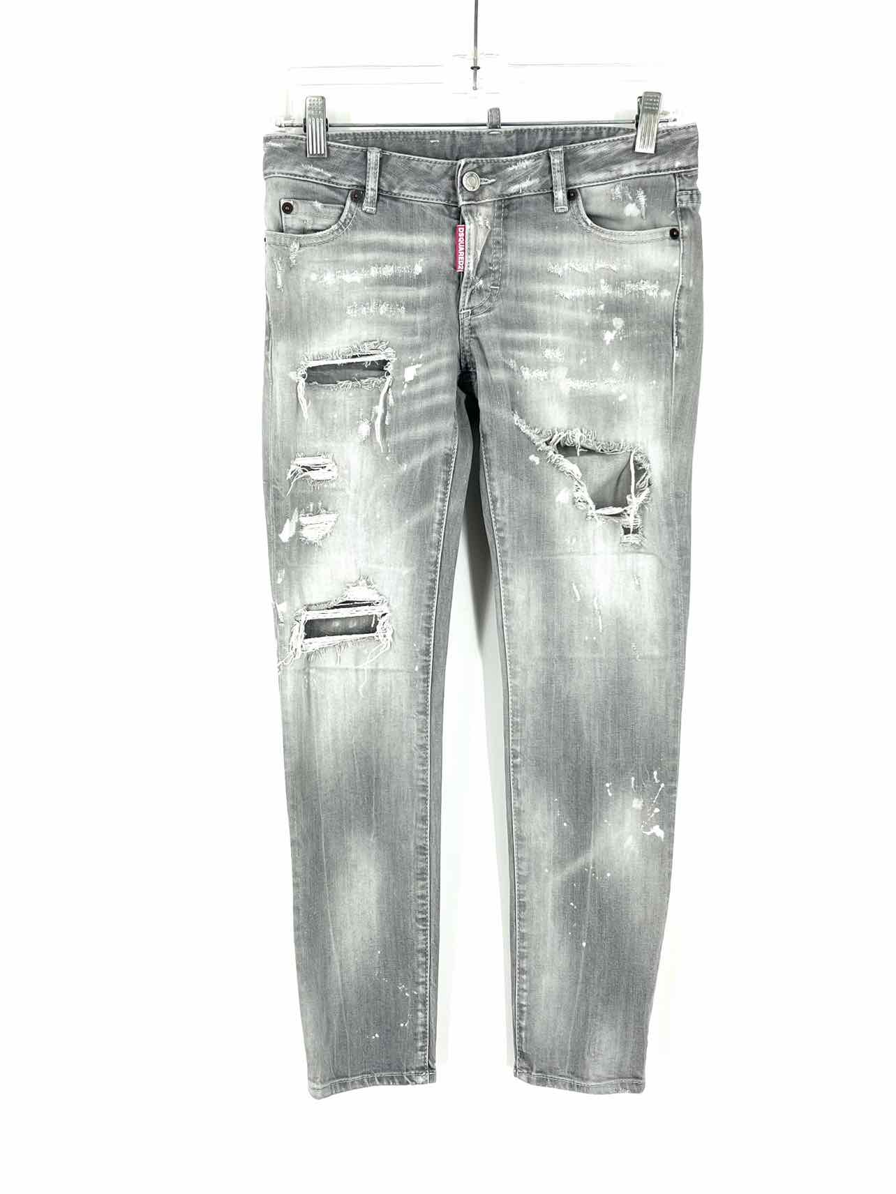 Dsquared2 Size 2 Gray Denim Distressed Splatter Designer Jeans