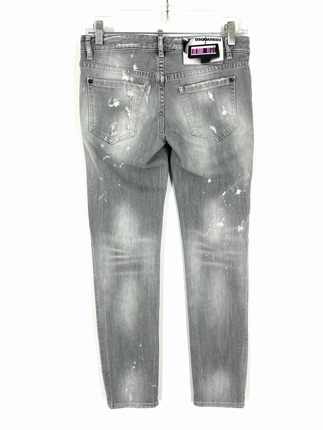 Dsquared2 Size 2 Gray Denim Distressed Splatter Designer Jeans - Image 2