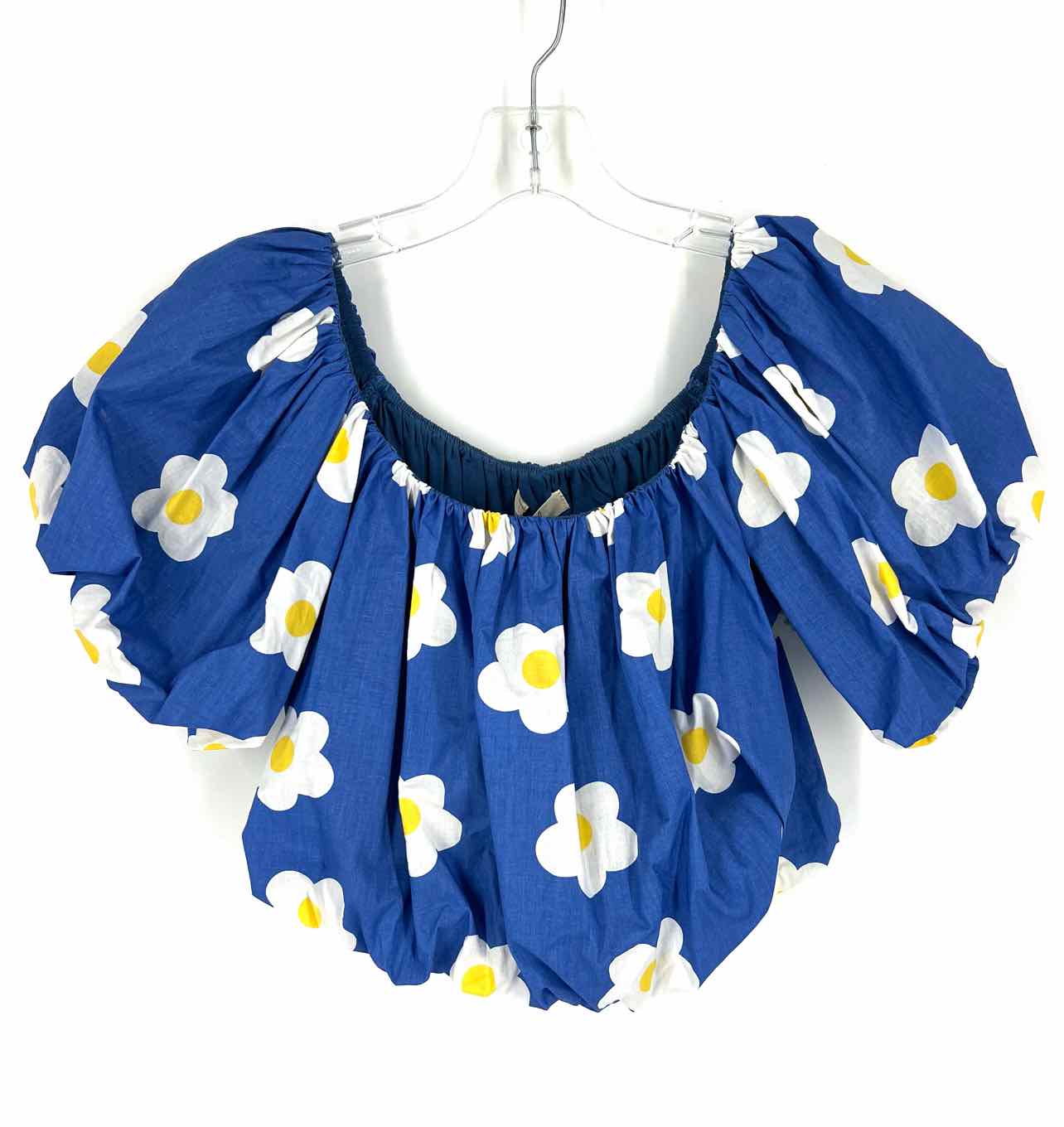 Easel Size L Bl/Wh/Yw Floral Bubble Tops Top-Short Sleeve