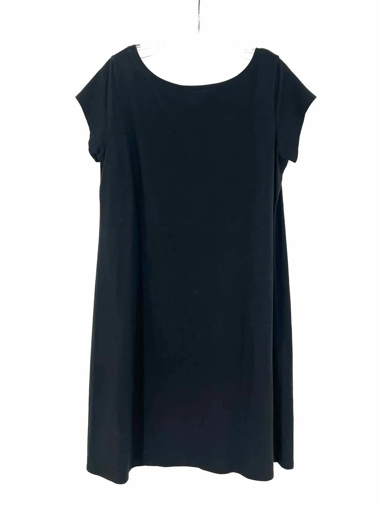 Eileen Fisher Size L Black Solid Cotton Blend Designer Dress - Image 2