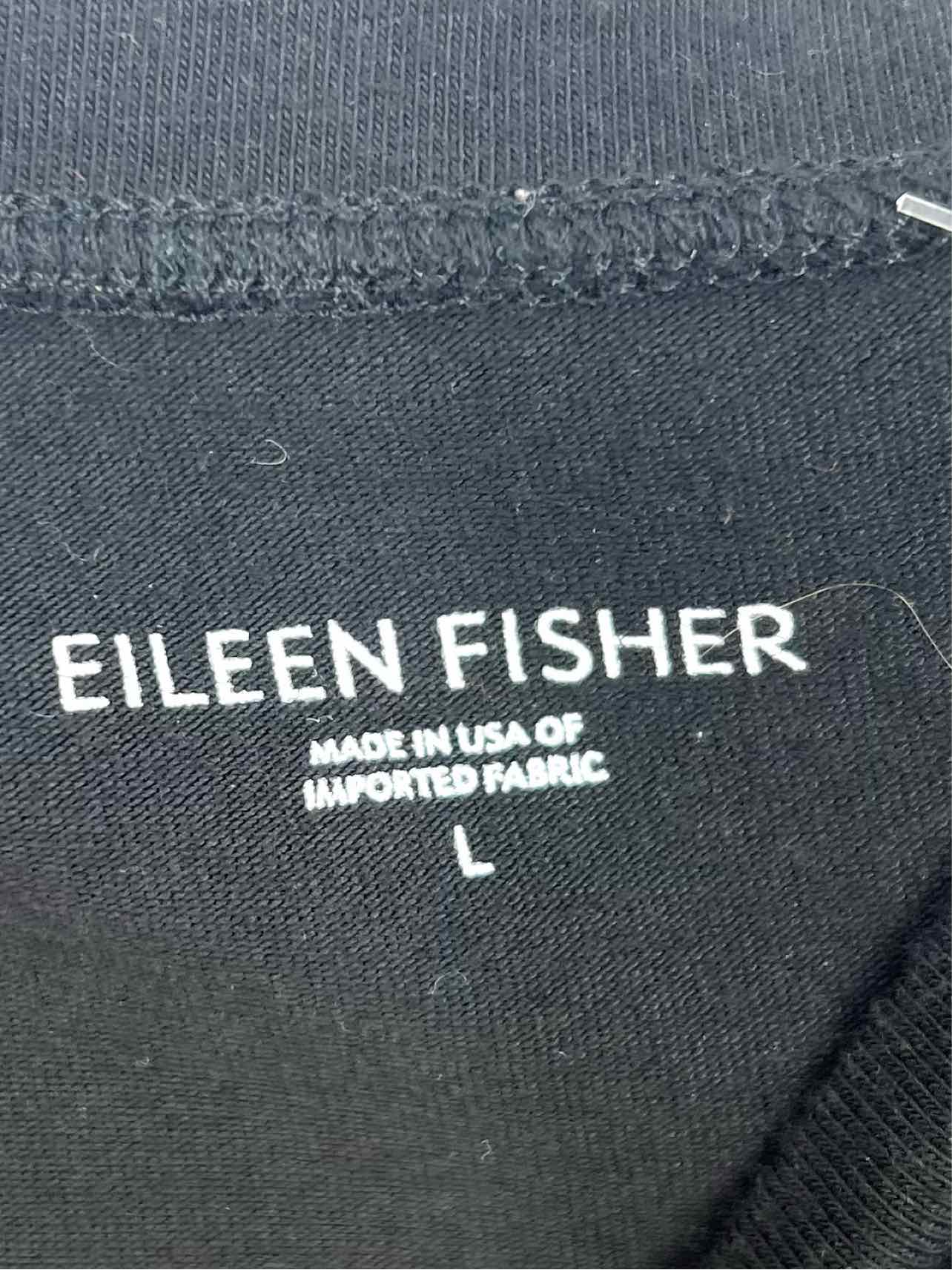 Eileen Fisher Size L Black Solid Cotton Blend Designer Dress - Image 3