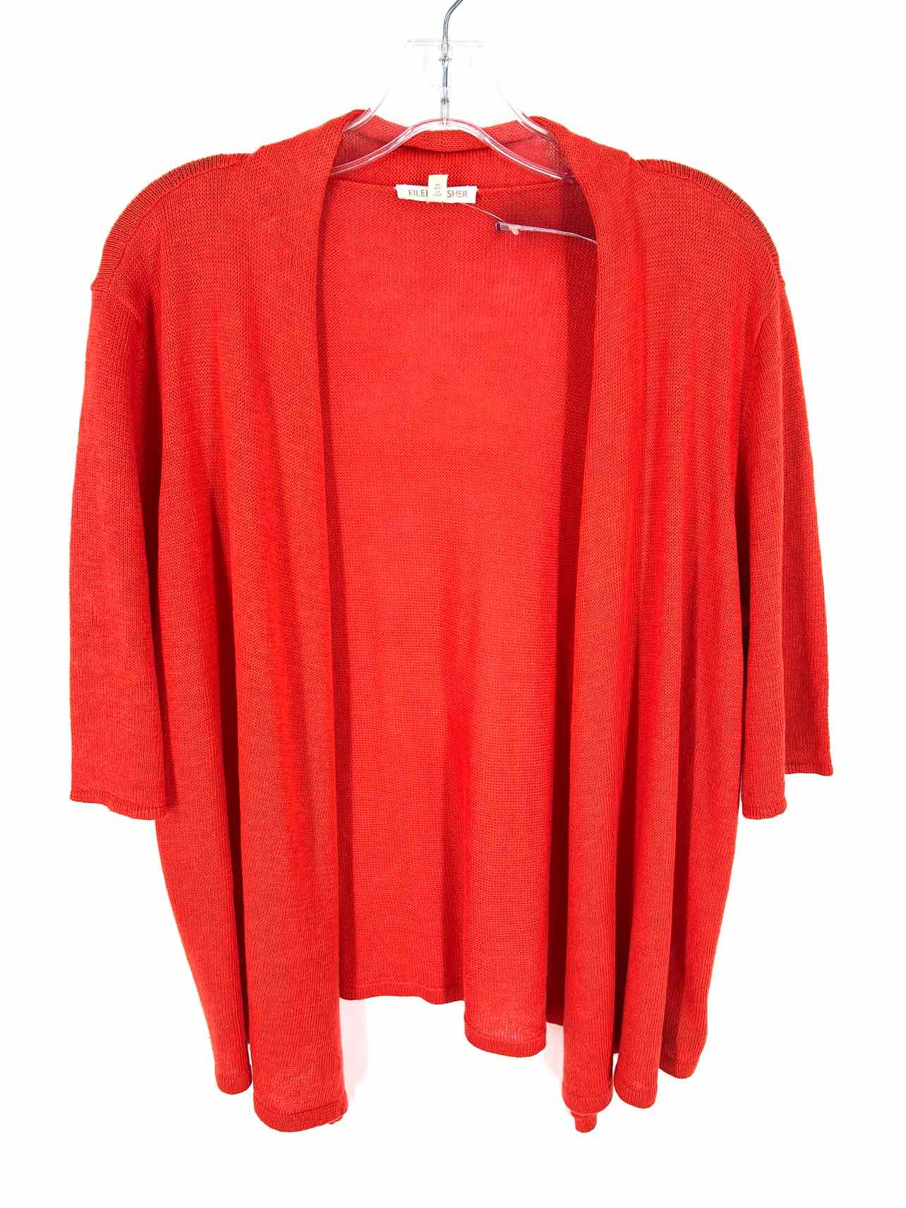 Eileen Fisher Size L Orange-Red Knit Linen Cardigans Cardigan