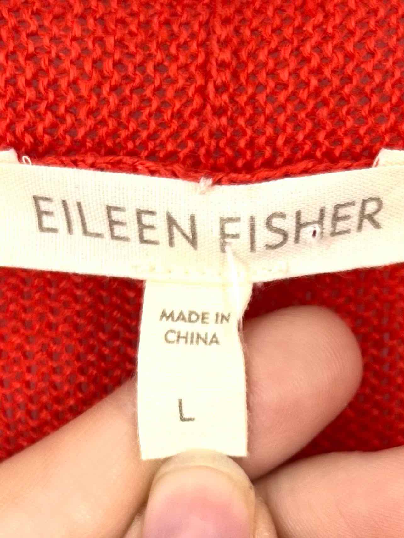 Eileen Fisher Size L Orange-Red Knit Linen Cardigans Cardigan - Image 3