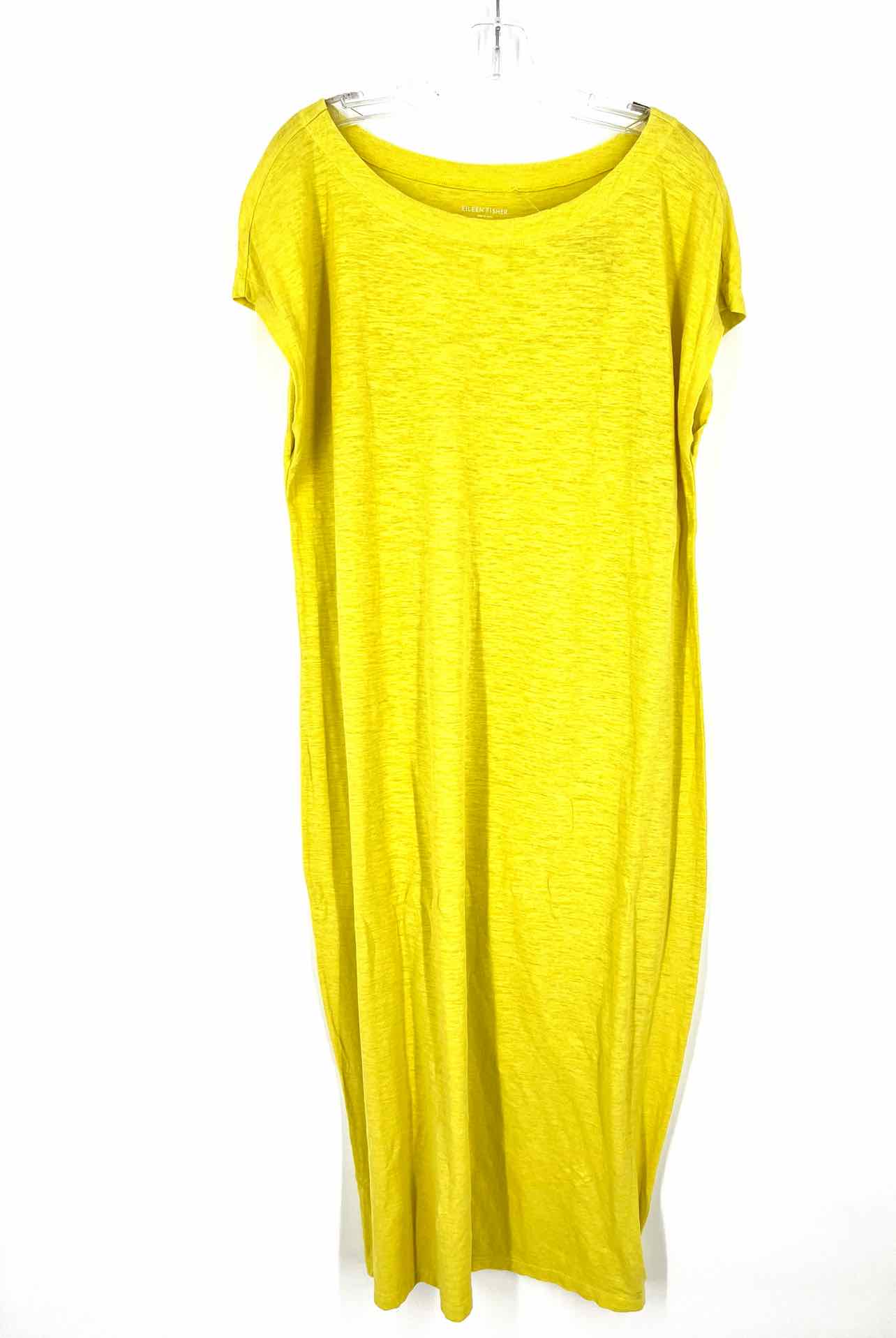 Eileen Fisher Size L Yellow Burnout Hemp/Cotton Designer Dress Maxi