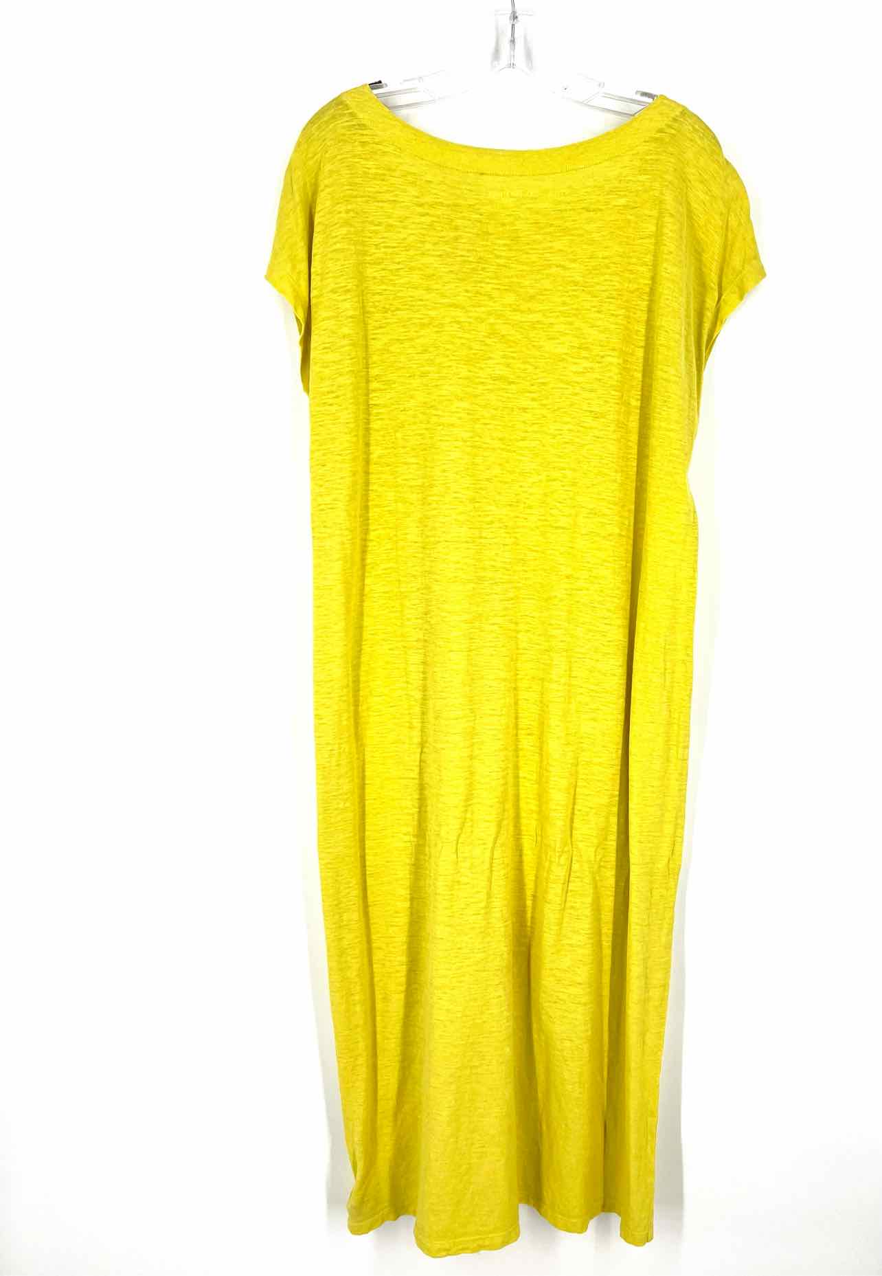 Eileen Fisher Size L Yellow Burnout Hemp/Cotton Designer Dress Maxi - Image 2