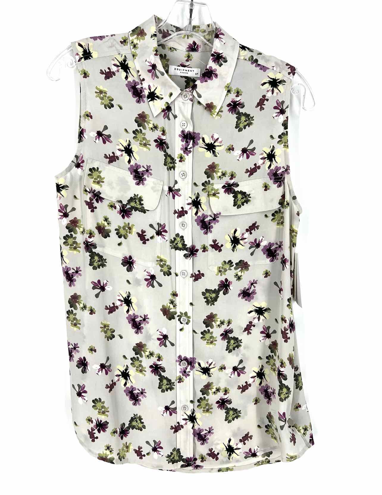 Equipment Femme Size S Pet Lt Gray/Multi Floral Silk NEW Sleeveless Blouse