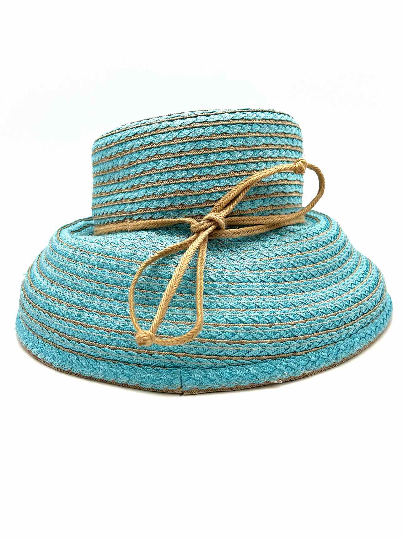 Eric Javits Aqua/Tan Woven Designer Hat
