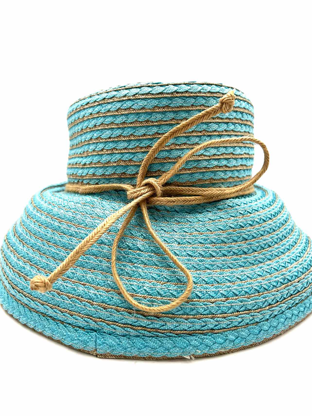 Eric Javits Aqua/Tan Woven Designer Hat - Image 2
